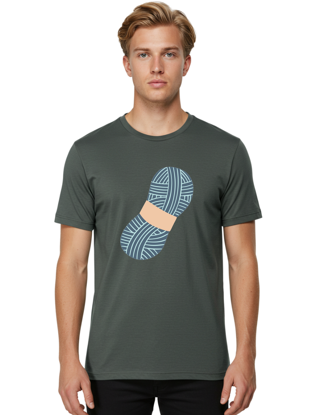 Yarn-Ball-1 Men'S Graphic Tee, 100% Cotton, Comfortable Casual Summer Wear, Machine Washable, Gray Yarn, White Stripes, Yarn Ball, Knitting Supplies, Crochet Materials, Craft Project Aac144