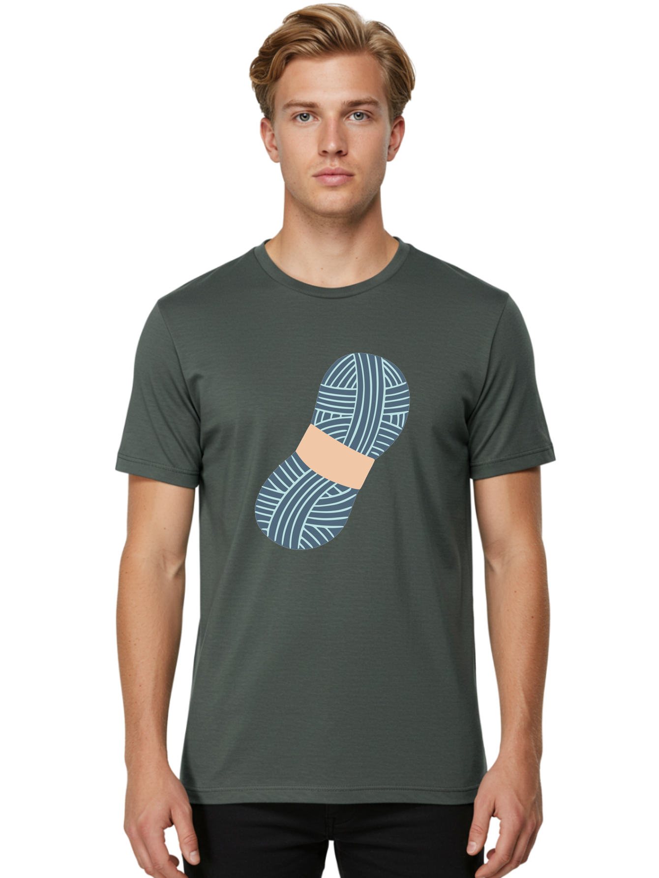 Yarn-Ball-1 Men'S Graphic Tee, 100% Cotton, Comfortable Casual Summer Wear, Machine Washable, Gray Yarn, White Stripes, Yarn Ball, Knitting Supplies, Crochet Materials, Craft Project Aac144