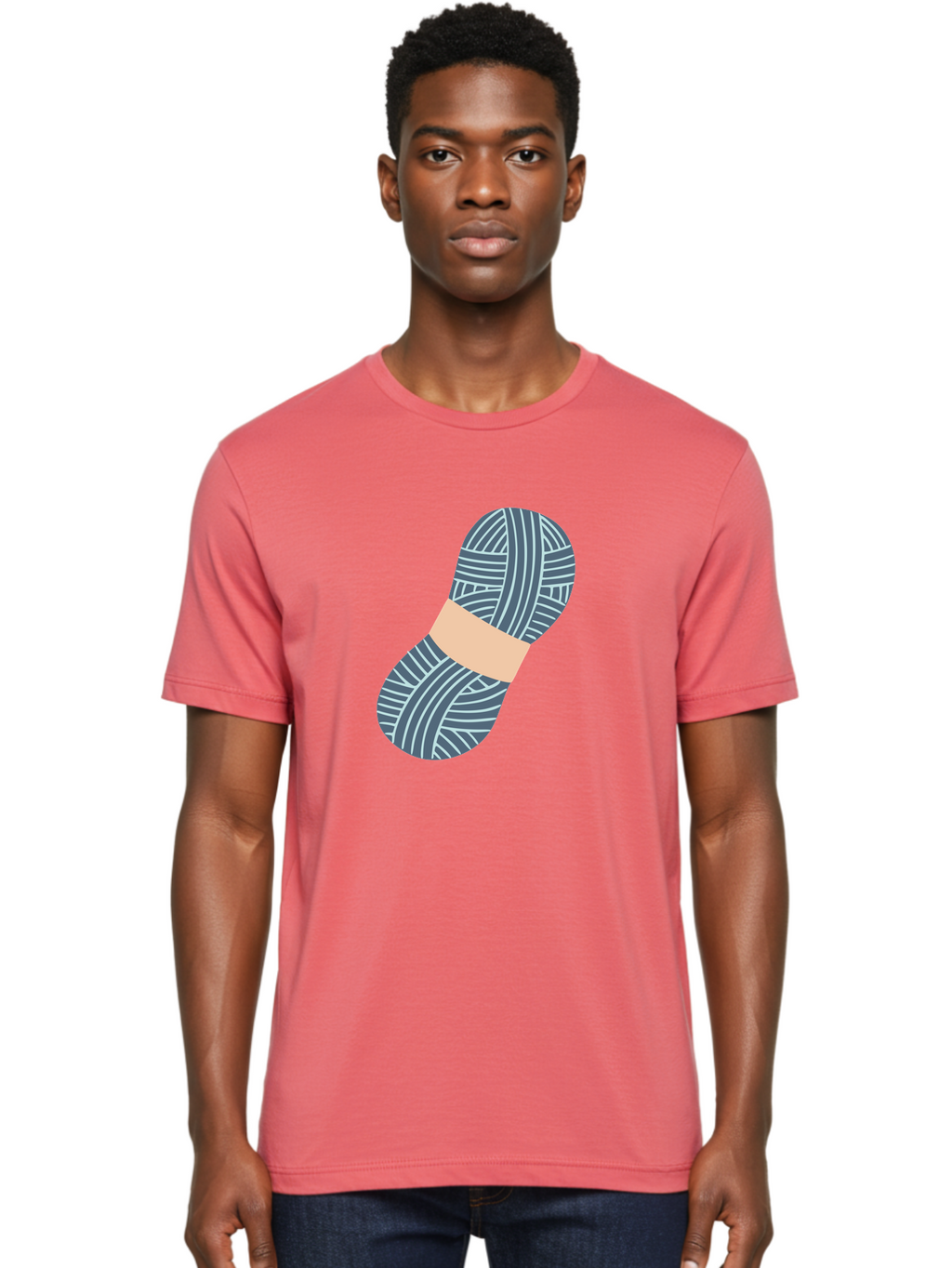 Yarn-Ball-1 Men'S Graphic Tee, 100% Cotton, Comfortable Casual Summer Wear, Machine Washable, Gray Yarn, White Stripes, Yarn Ball, Knitting Supplies, Crochet Materials, Craft Project Aac144