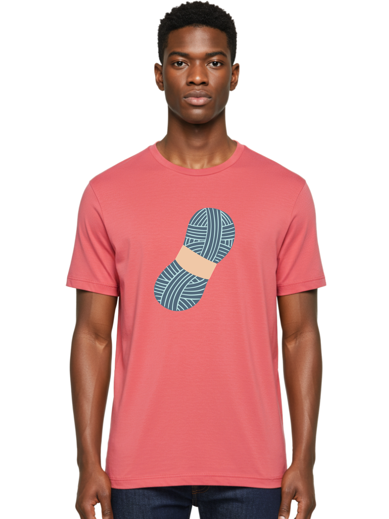 Yarn-Ball-1 Men'S Graphic Tee, 100% Cotton, Comfortable Casual Summer Wear, Machine Washable, Gray Yarn, White Stripes, Yarn Ball, Knitting Supplies, Crochet Materials, Craft Project Aac144