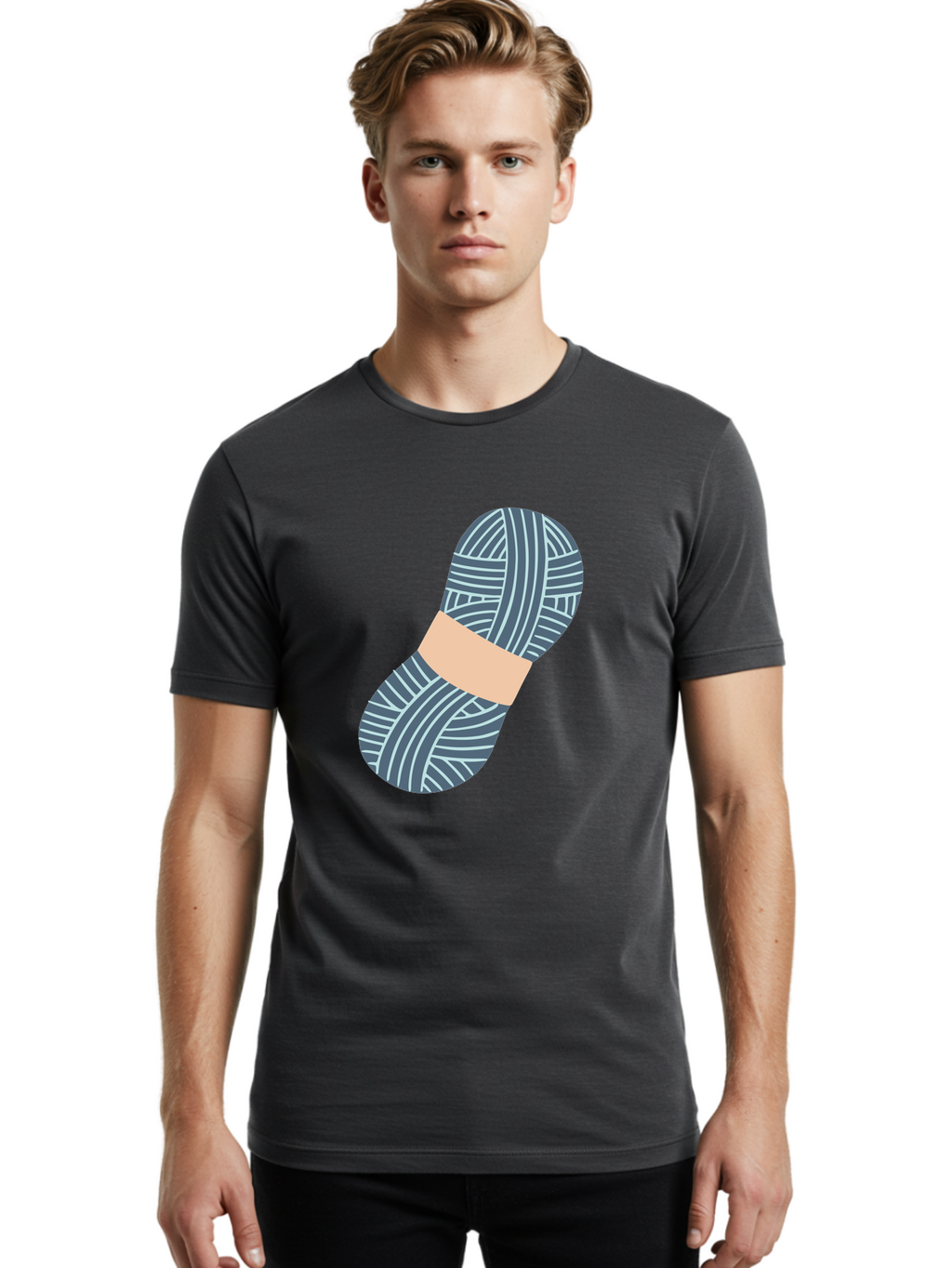 Yarn-Ball-1 Men'S Graphic Tee, 100% Cotton, Comfortable Casual Summer Wear, Machine Washable, Gray Yarn, White Stripes, Yarn Ball, Knitting Supplies, Crochet Materials, Craft Project Aac144