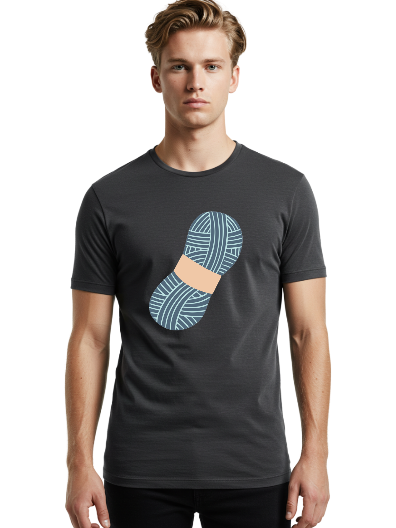 Yarn-Ball-1 Men'S Graphic Tee, 100% Cotton, Comfortable Casual Summer Wear, Machine Washable, Gray Yarn, White Stripes, Yarn Ball, Knitting Supplies, Crochet Materials, Craft Project Aac144