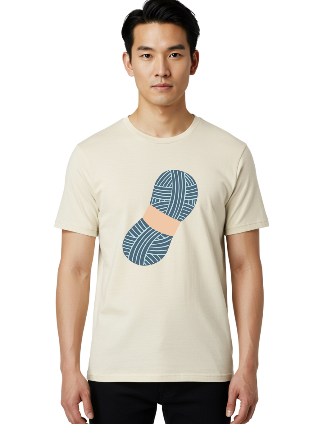 Yarn-Ball-1 Men'S Graphic Tee, 100% Cotton, Comfortable Casual Summer Wear, Machine Washable, Gray Yarn, White Stripes, Yarn Ball, Knitting Supplies, Crochet Materials, Craft Project Aac144