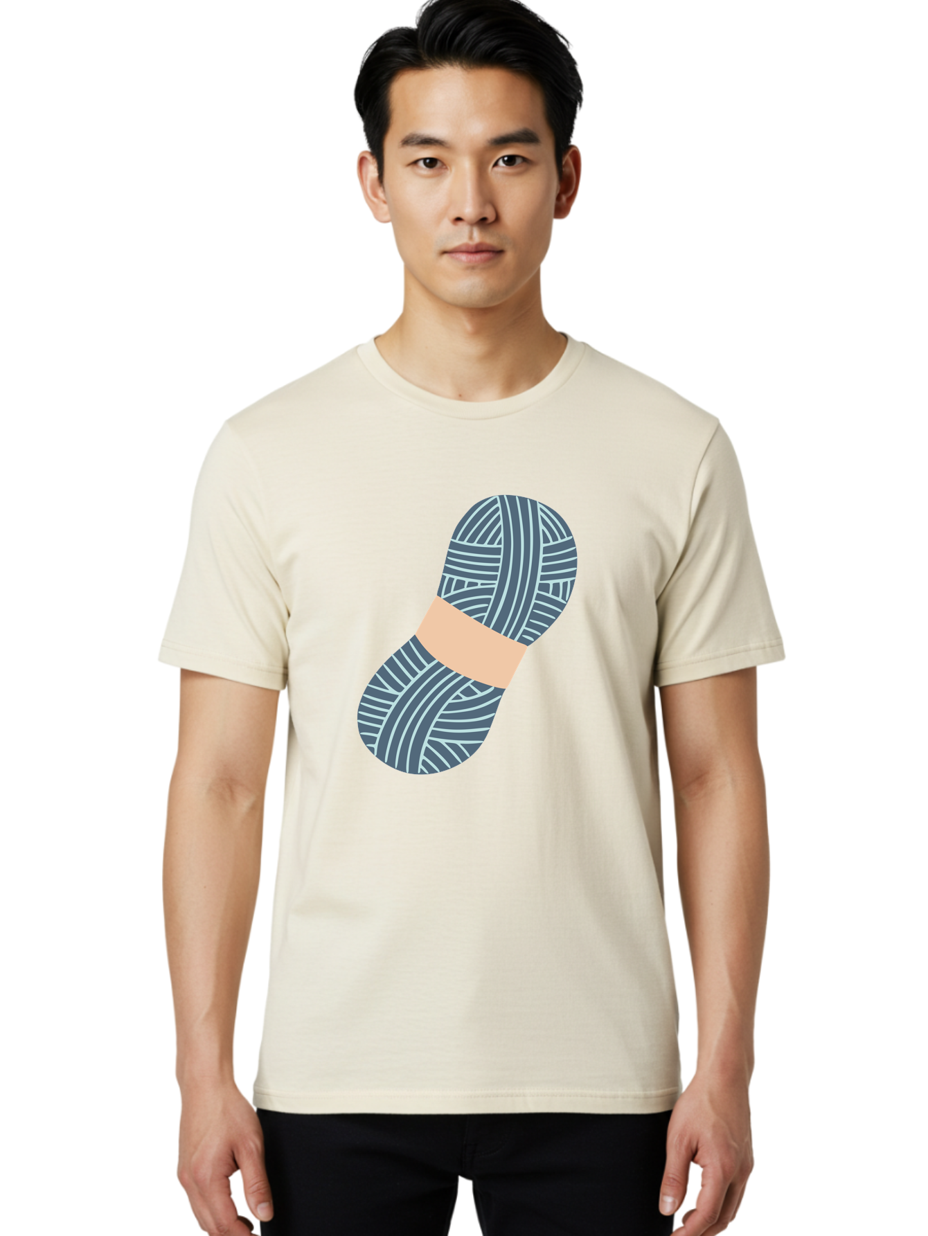 Yarn-Ball-1 Men'S Graphic Tee, 100% Cotton, Comfortable Casual Summer Wear, Machine Washable, Gray Yarn, White Stripes, Yarn Ball, Knitting Supplies, Crochet Materials, Craft Project Aac144