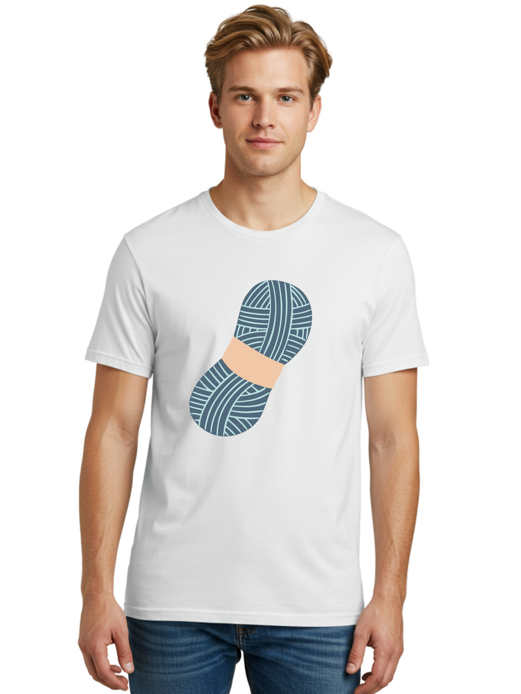 Yarn-Ball-1 Men'S Graphic Tee, 100% Cotton, Comfortable Casual Summer Wear, Machine Washable, Gray Yarn, White Stripes, Yarn Ball, Knitting Supplies, Crochet Materials, Craft Project Aac144