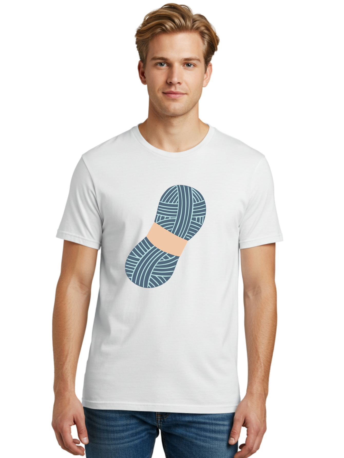 Yarn-Ball-1 Men'S Graphic Tee, 100% Cotton, Comfortable Casual Summer Wear, Machine Washable, Gray Yarn, White Stripes, Yarn Ball, Knitting Supplies, Crochet Materials, Craft Project Aac144