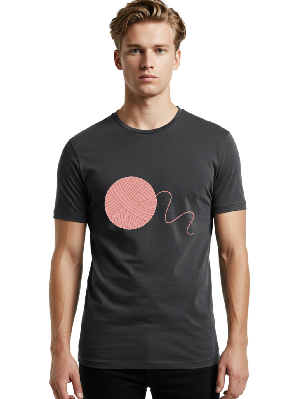Yarn-Ball Men'S Graphic Tee, 100% Cotton, Comfortable Casual Summer Wear, Machine Washable, Pink Yarn, Ball Of Yarn, Knitting Supplies, Crochet Materials, Crafting Tools, Handmade Hobby, Diy Project, Yarn Thread, Pink Color Aac145