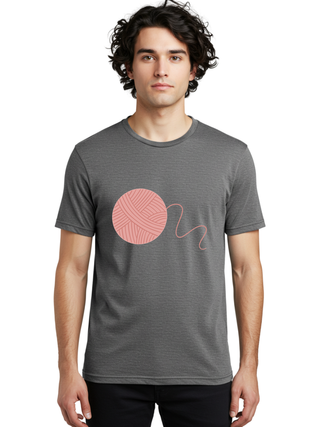Yarn-Ball Men'S Graphic Tee, 100% Cotton, Comfortable Casual Summer Wear, Machine Washable, Pink Yarn, Ball Of Yarn, Knitting Supplies, Crochet Materials, Crafting Tools, Handmade Hobby, Diy Project, Yarn Thread, Pink Color Aac145