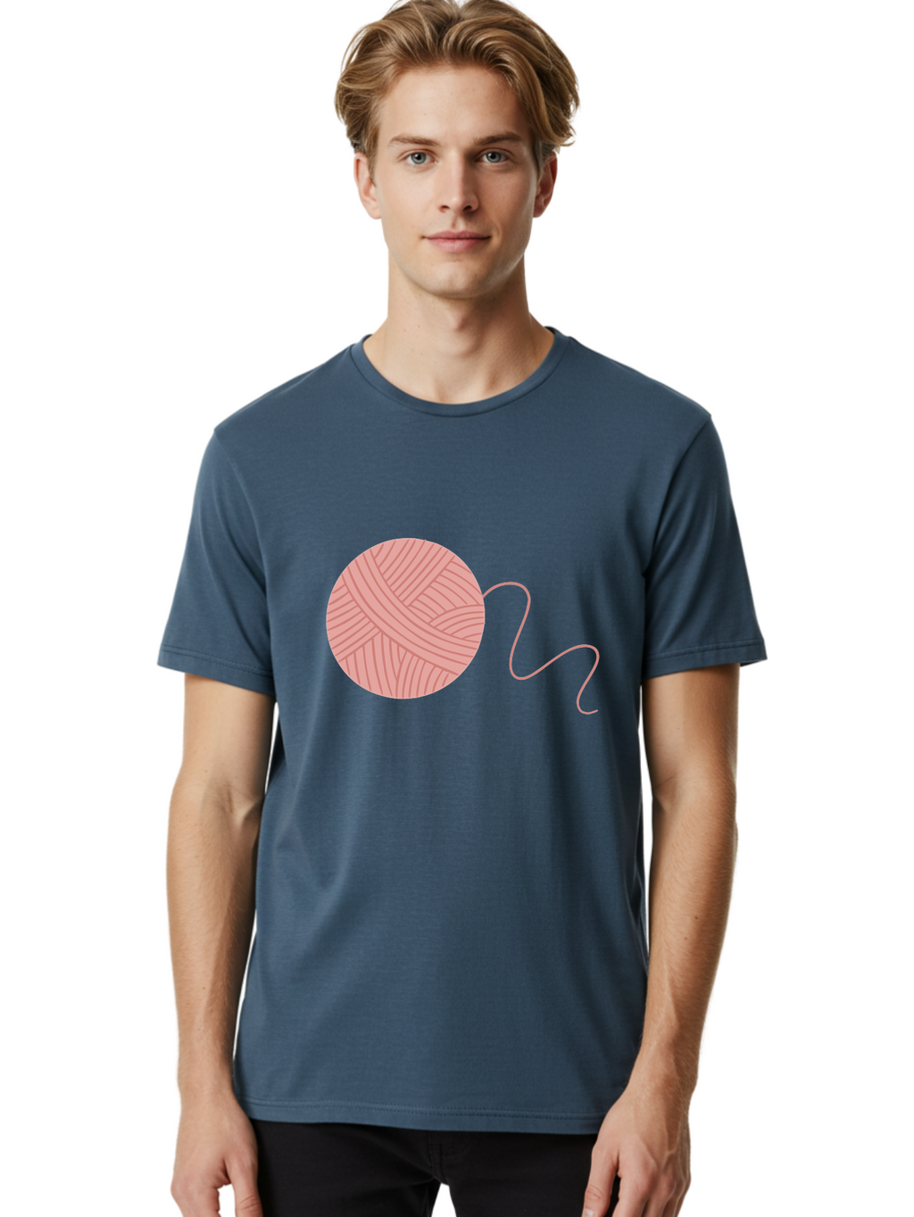 Yarn-Ball Men'S Graphic Tee, 100% Cotton, Comfortable Casual Summer Wear, Machine Washable, Pink Yarn, Ball Of Yarn, Knitting Supplies, Crochet Materials, Crafting Tools, Handmade Hobby, Diy Project, Yarn Thread, Pink Color Aac145