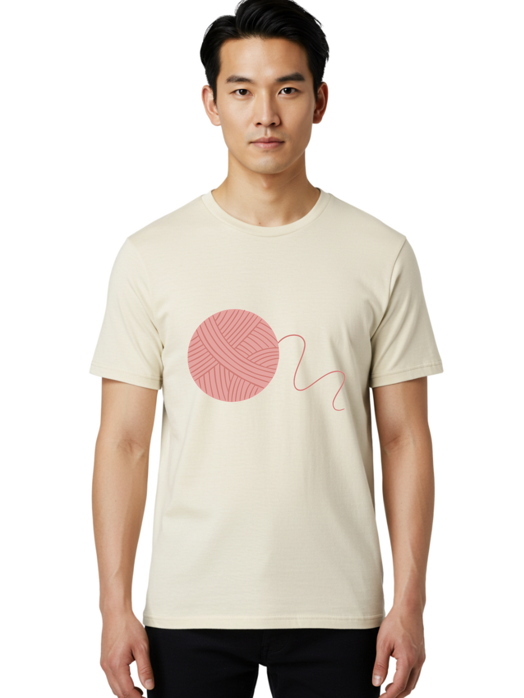 Yarn-Ball Men'S Graphic Tee, 100% Cotton, Comfortable Casual Summer Wear, Machine Washable, Pink Yarn, Ball Of Yarn, Knitting Supplies, Crochet Materials, Crafting Tools, Handmade Hobby, Diy Project, Yarn Thread, Pink Color Aac145
