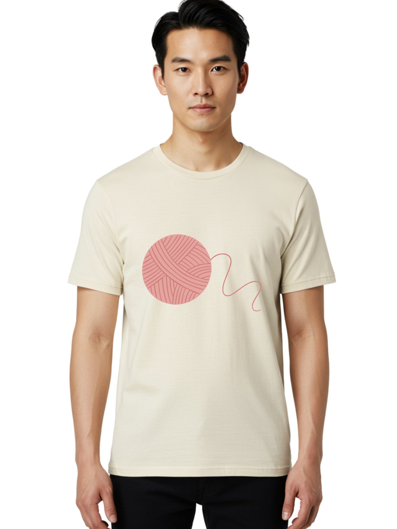 Yarn-Ball Men'S Graphic Tee, 100% Cotton, Comfortable Casual Summer Wear, Machine Washable, Pink Yarn, Ball Of Yarn, Knitting Supplies, Crochet Materials, Crafting Tools, Handmade Hobby, Diy Project, Yarn Thread, Pink Color Aac145