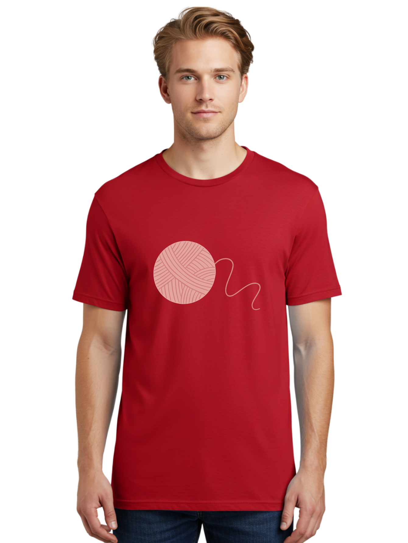 Yarn-Ball Men'S Graphic Tee, 100% Cotton, Comfortable Casual Summer Wear, Machine Washable, Pink Yarn, Ball Of Yarn, Knitting Supplies, Crochet Materials, Crafting Tools, Handmade Hobby, Diy Project, Yarn Thread, Pink Color Aac145