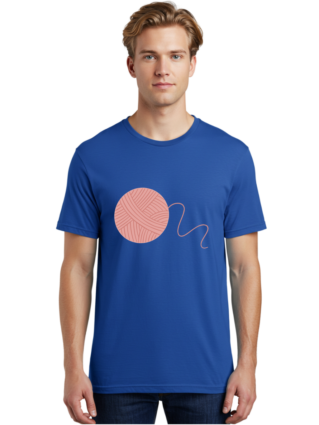 Yarn-Ball Men'S Graphic Tee, 100% Cotton, Comfortable Casual Summer Wear, Machine Washable, Pink Yarn, Ball Of Yarn, Knitting Supplies, Crochet Materials, Crafting Tools, Handmade Hobby, Diy Project, Yarn Thread, Pink Color Aac145