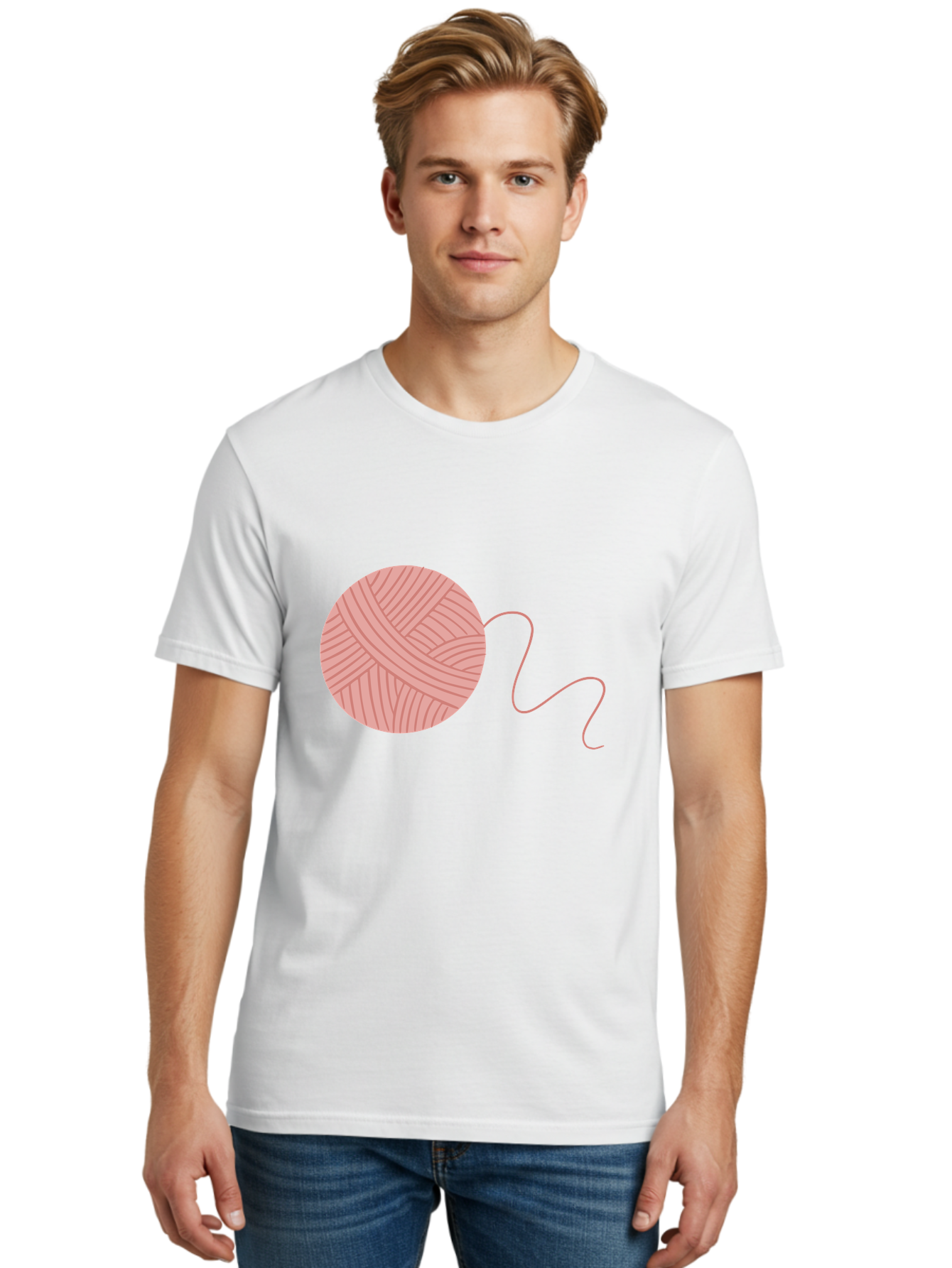 Yarn-Ball Men'S Graphic Tee, 100% Cotton, Comfortable Casual Summer Wear, Machine Washable, Pink Yarn, Ball Of Yarn, Knitting Supplies, Crochet Materials, Crafting Tools, Handmade Hobby, Diy Project, Yarn Thread, Pink Color Aac145