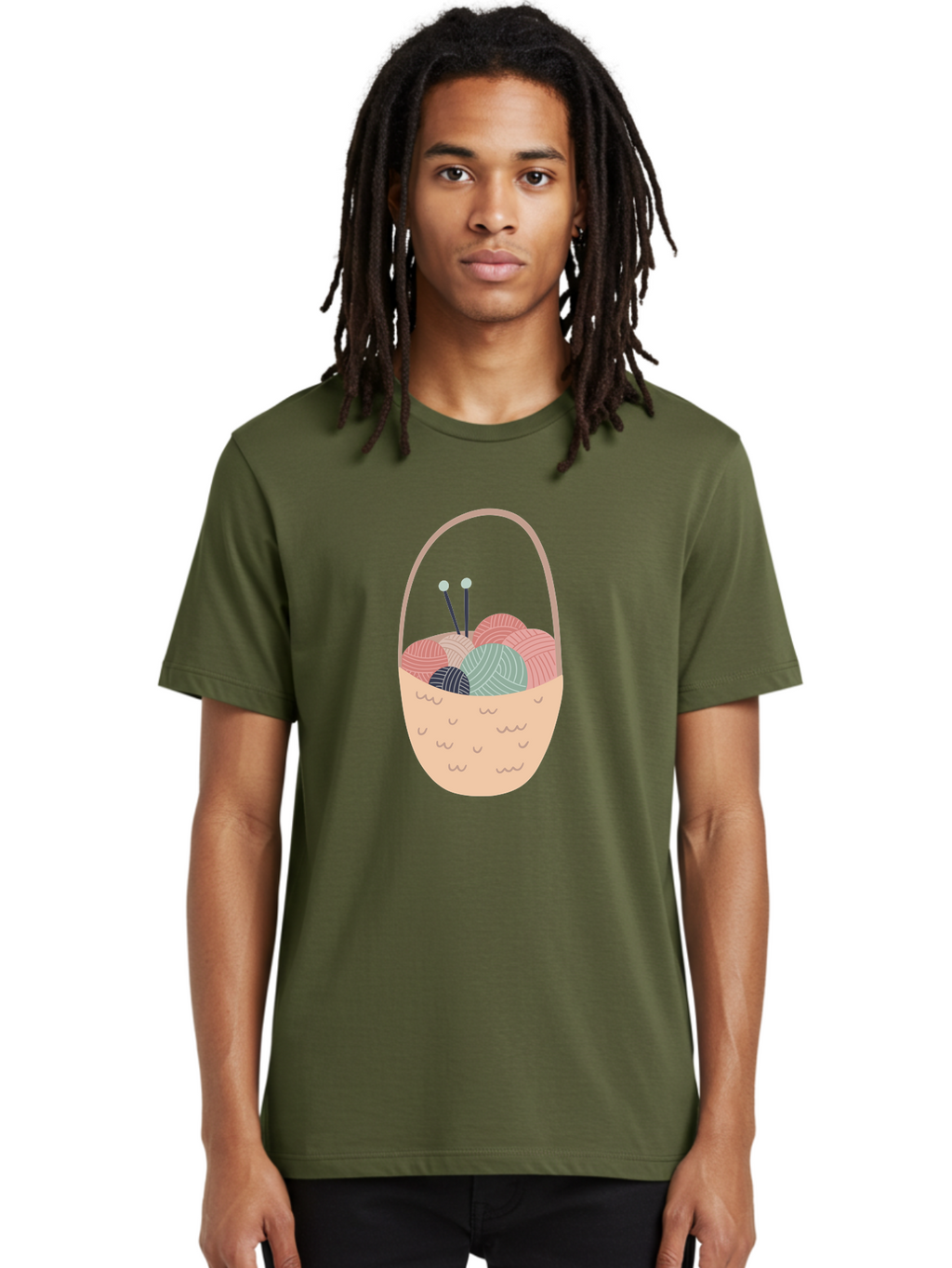 Yarn-Basket Men'S Graphic Tee, 100% Cotton, Comfortable Casual Summer Wear, Machine Washable, Yarn Balls, Knitting Needles, Knitting Basket, Pastel Colors, Hobby Supplies, Crafting Tools, Diy Accessories, Handmade Materials Aac146