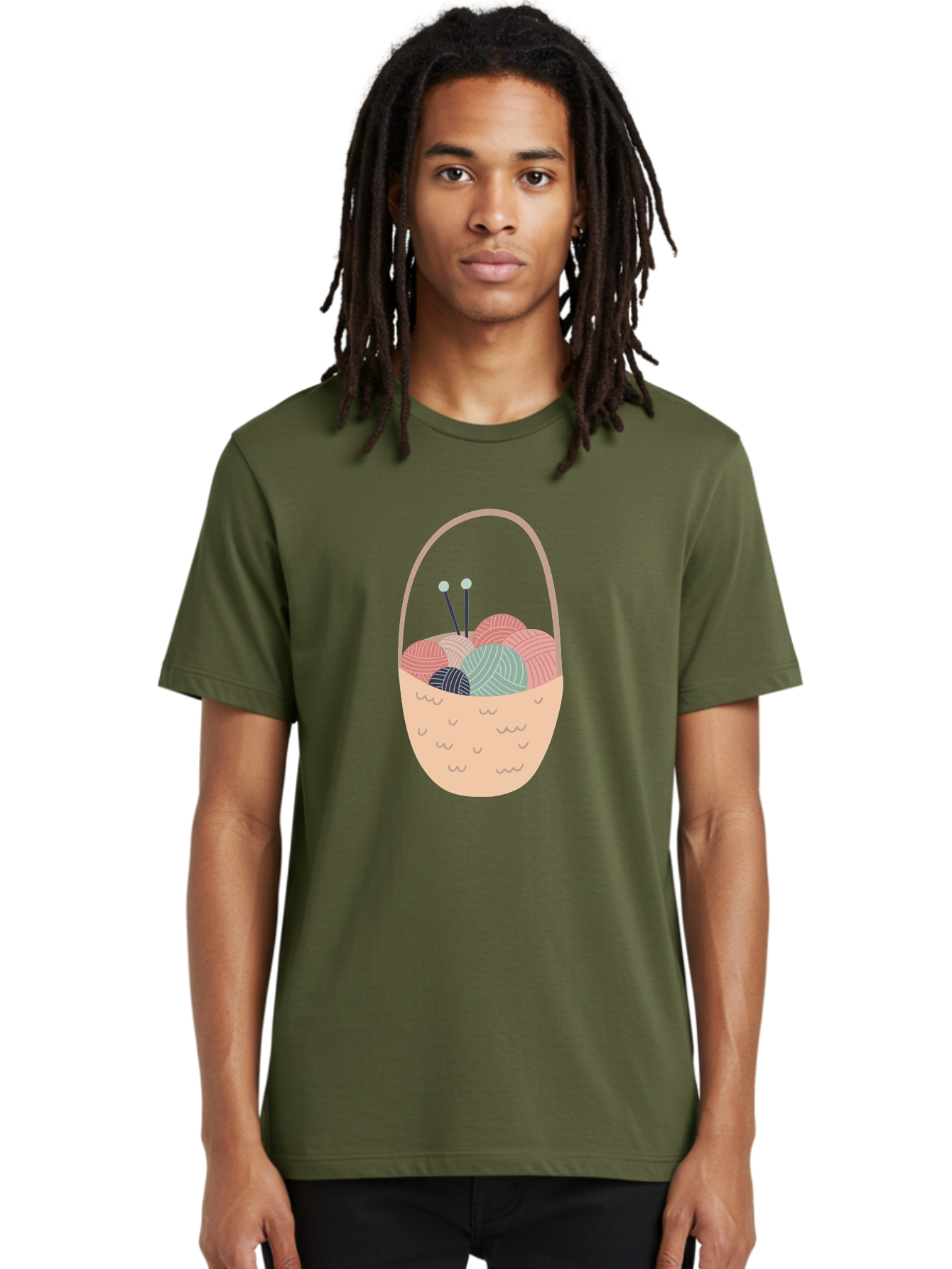 Yarn-Basket Men'S Graphic Tee, 100% Cotton, Comfortable Casual Summer Wear, Machine Washable, Yarn Balls, Knitting Needles, Knitting Basket, Pastel Colors, Hobby Supplies, Crafting Tools, Diy Accessories, Handmade Materials Aac146