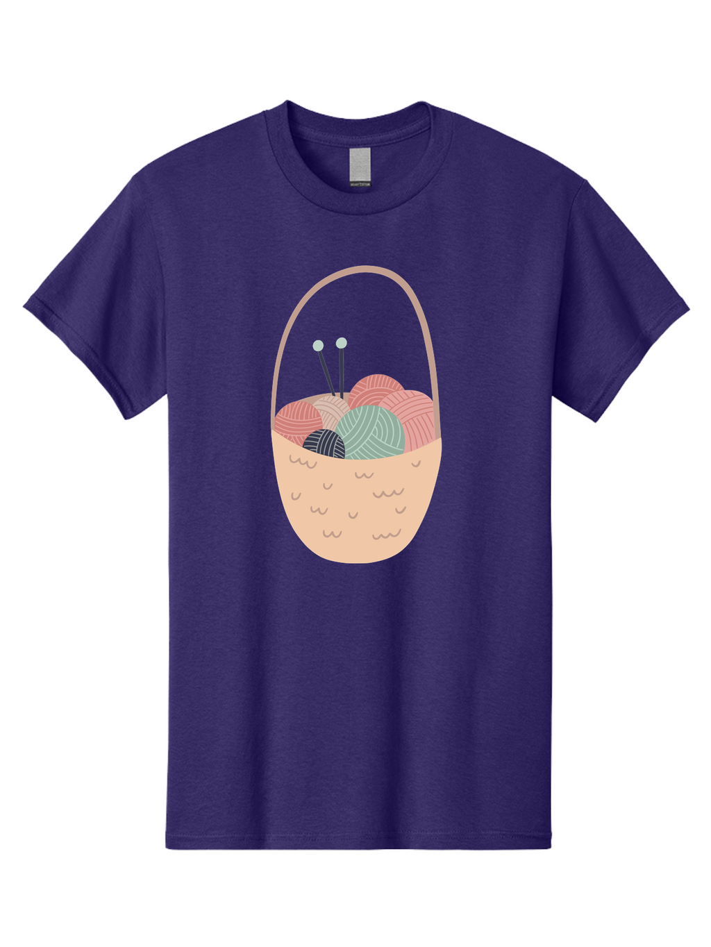 Yarn-Basket Men'S Graphic Tee, 100% Cotton, Comfortable Casual Summer Wear, Machine Washable, Yarn Balls, Knitting Needles, Knitting Basket, Pastel Colors, Hobby Supplies, Crafting Tools, Diy Accessories, Handmade Materials Aac146