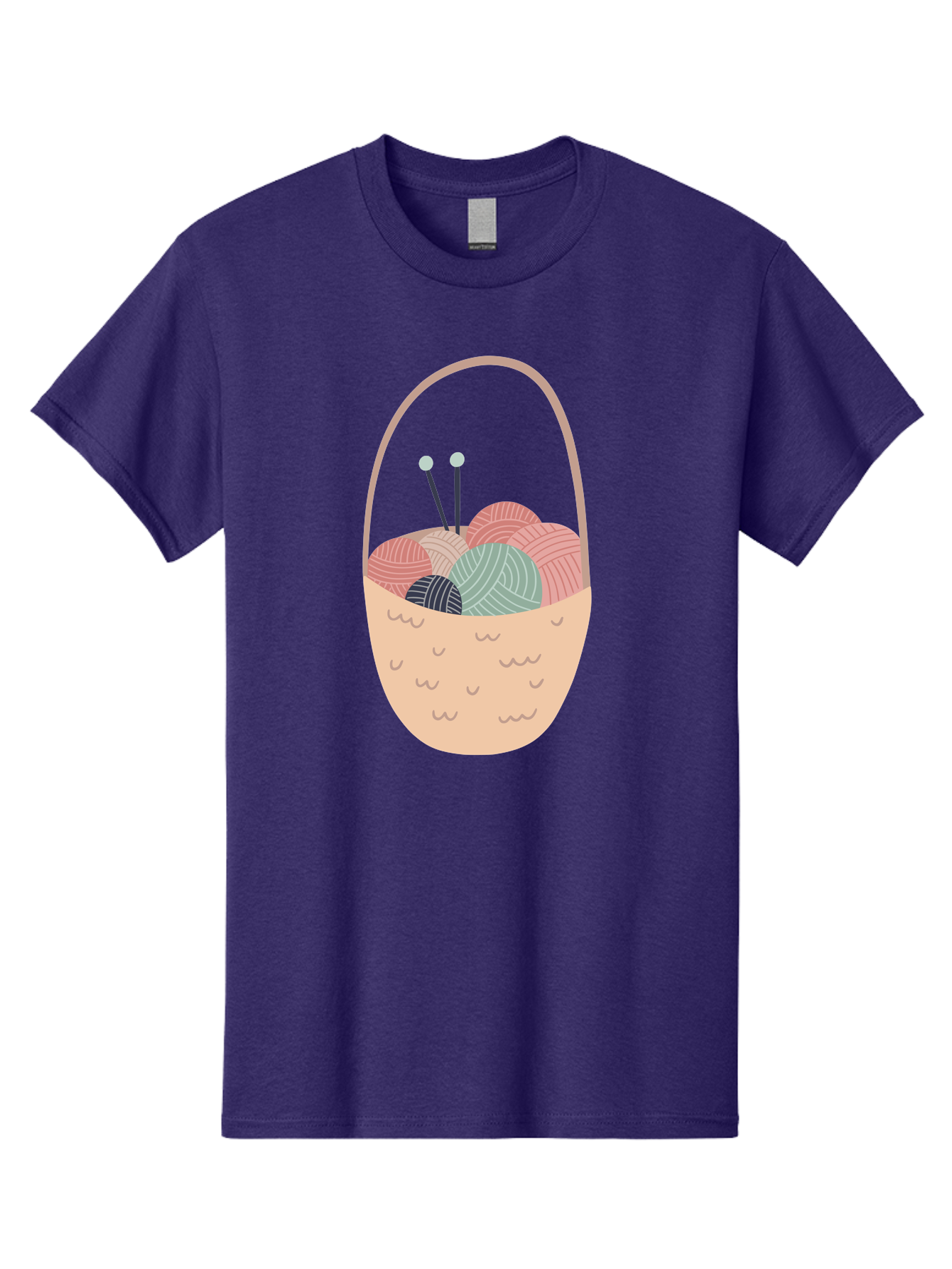 Yarn-Basket Men'S Graphic Tee, 100% Cotton, Comfortable Casual Summer Wear, Machine Washable, Yarn Balls, Knitting Needles, Knitting Basket, Pastel Colors, Hobby Supplies, Crafting Tools, Diy Accessories, Handmade Materials Aac146