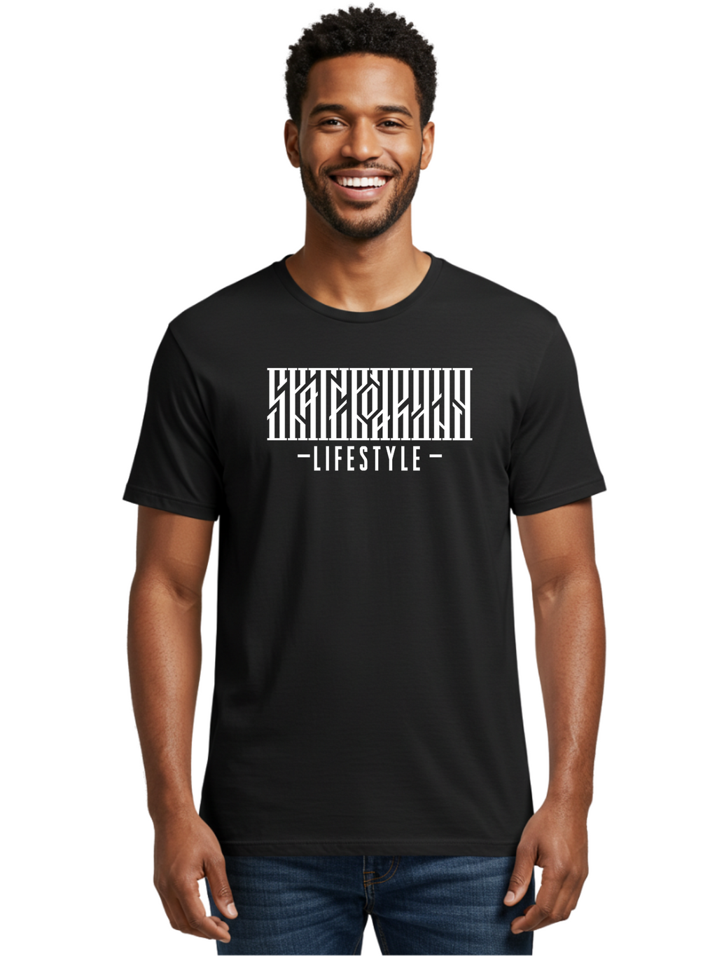 Lifestyle-1 Men'S Graphic Tee, 100% Cotton, Comfortable Casual Summer Wear, Machine Washable, Lifestyle Branding, White Typography, Modern Design, Geometric Patterns, Fashion Statement, Urban Style, Chic Aesthetics Aac151
