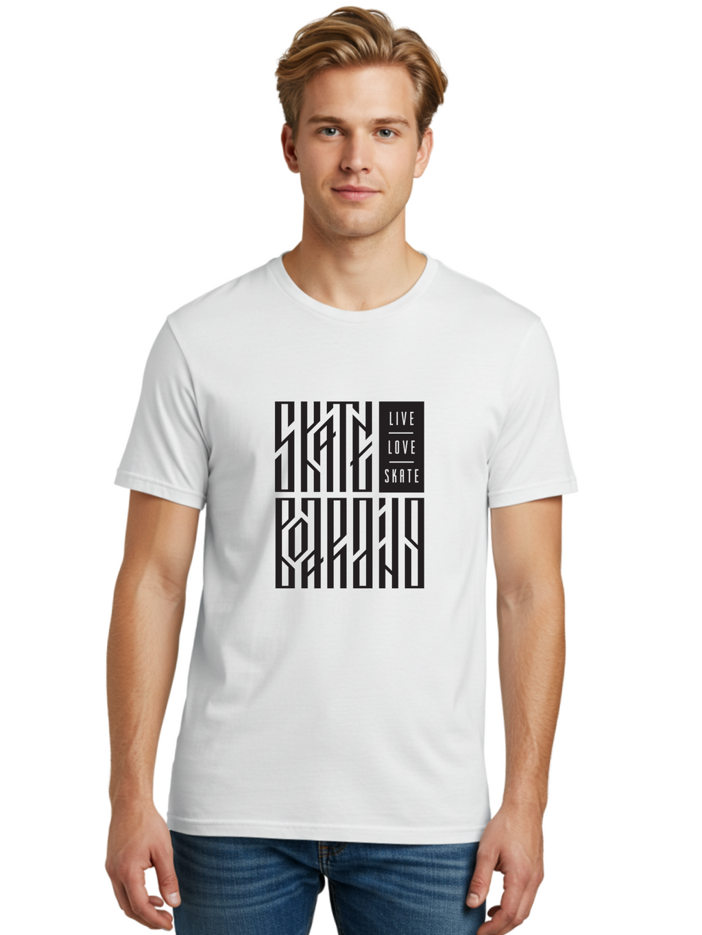 Live-Love-Skate Men'S Graphic Tee, 100% Cotton, Comfortable Casual Summer Wear, Machine Washable, Street Art Style, Skate Culture, Bold Typography, Urban Lifestyle, Action Sports, Graffiti-Inspired Design, Skateboarding Community Aac154