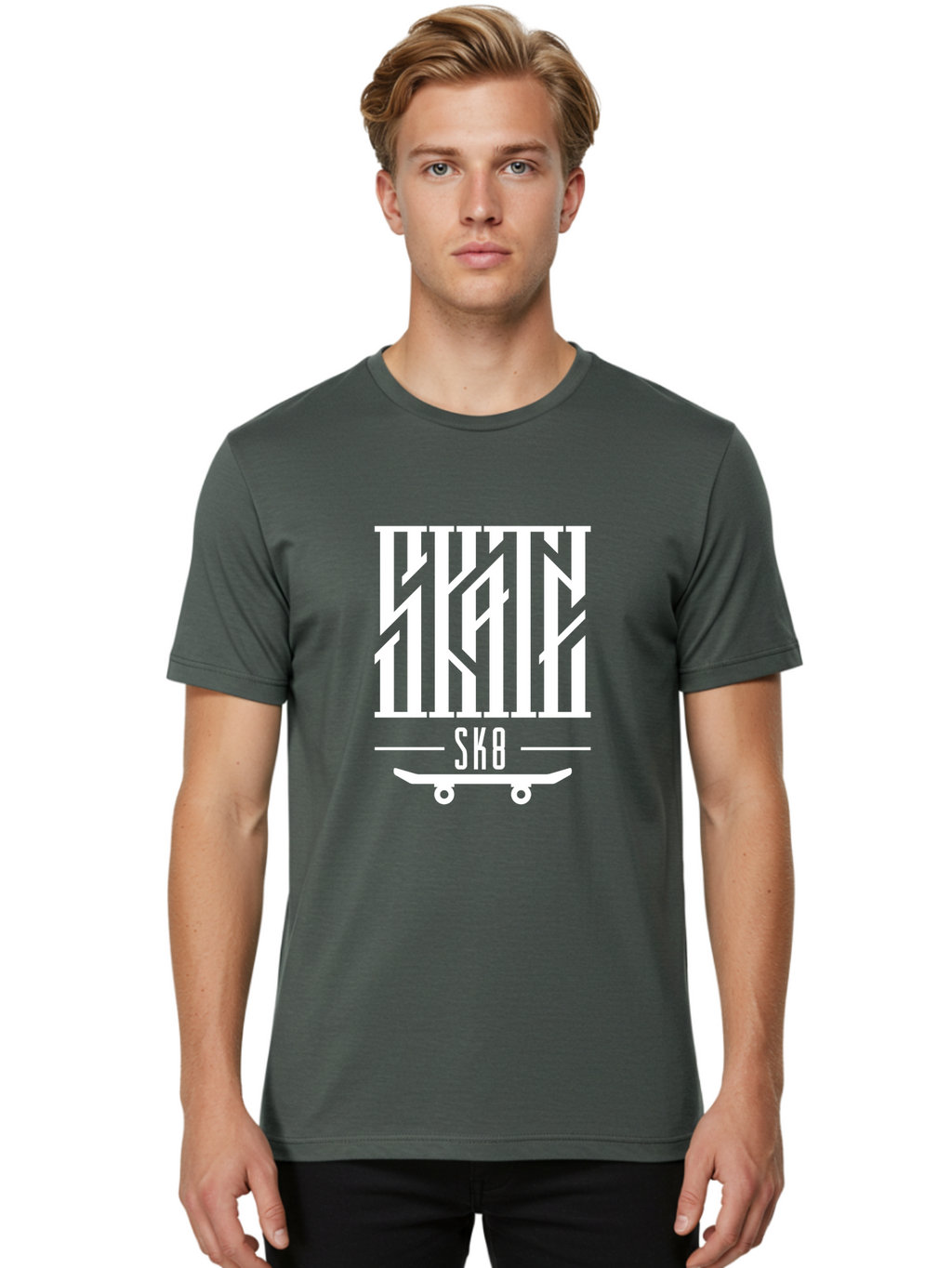 Sk8-1 Men'S Graphic Tee, 100% Cotton, Comfortable Casual Summer Wear, Machine Washable, Stylish Typography, Skateboard Culture, Sk8 Logo, White Graphics, Skateboarding Lifestyle, Streetwear Fashion, Graphic Design Aac160