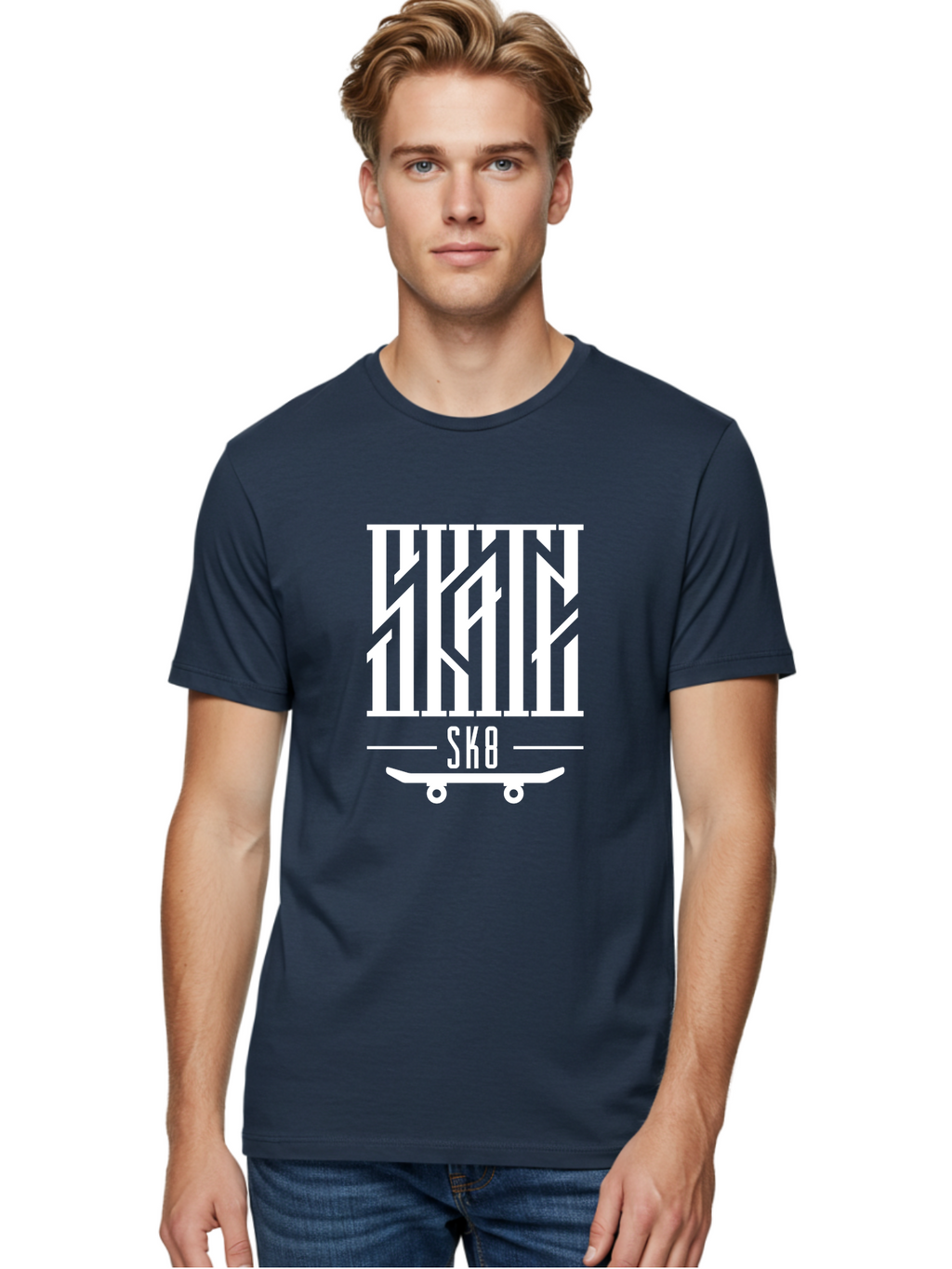 Sk8-1 Men'S Graphic Tee, 100% Cotton, Comfortable Casual Summer Wear, Machine Washable, Stylish Typography, Skateboard Culture, Sk8 Logo, White Graphics, Skateboarding Lifestyle, Streetwear Fashion, Graphic Design Aac160
