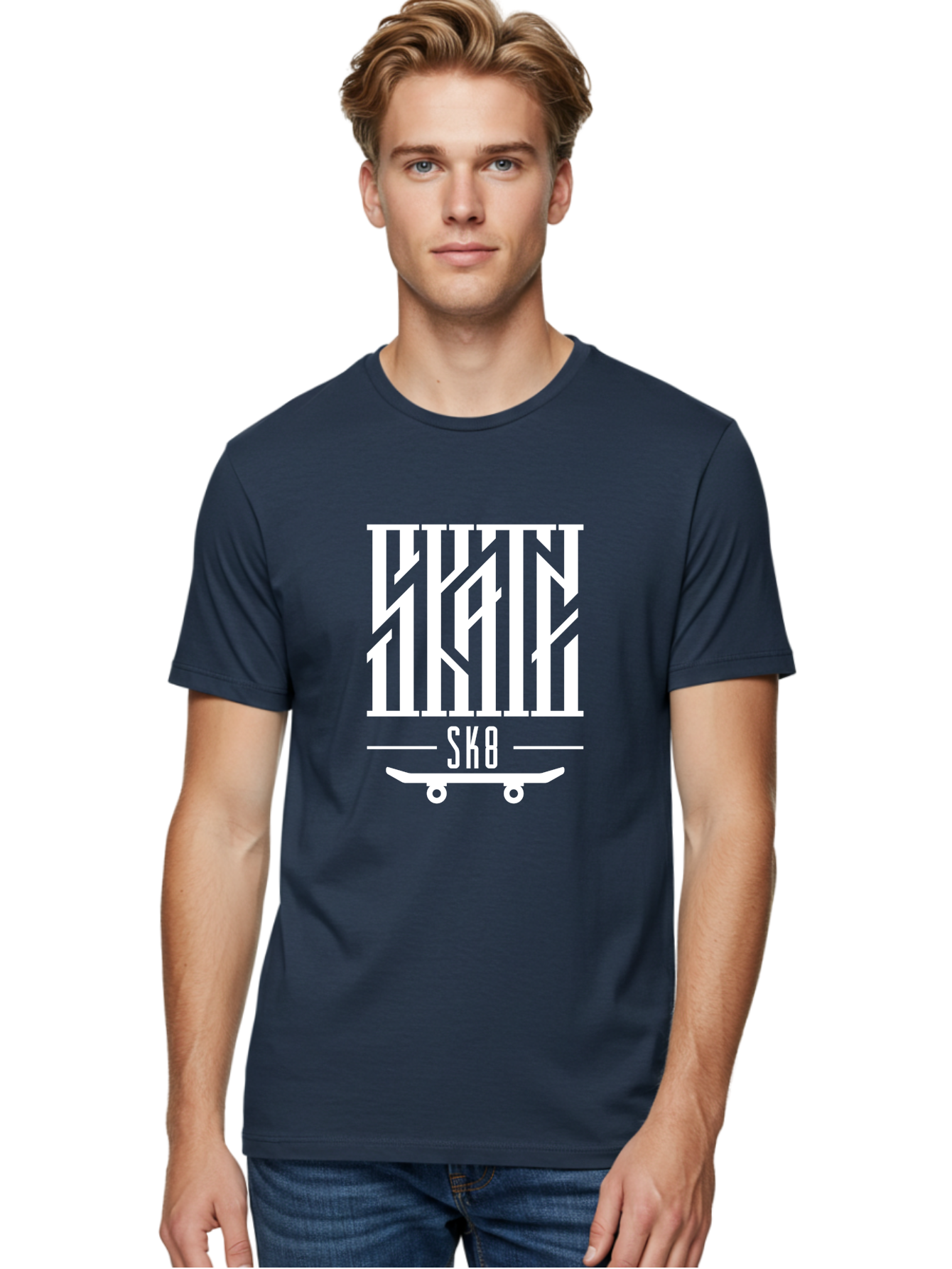 Sk8-1 Men'S Graphic Tee, 100% Cotton, Comfortable Casual Summer Wear, Machine Washable, Stylish Typography, Skateboard Culture, Sk8 Logo, White Graphics, Skateboarding Lifestyle, Streetwear Fashion, Graphic Design Aac160