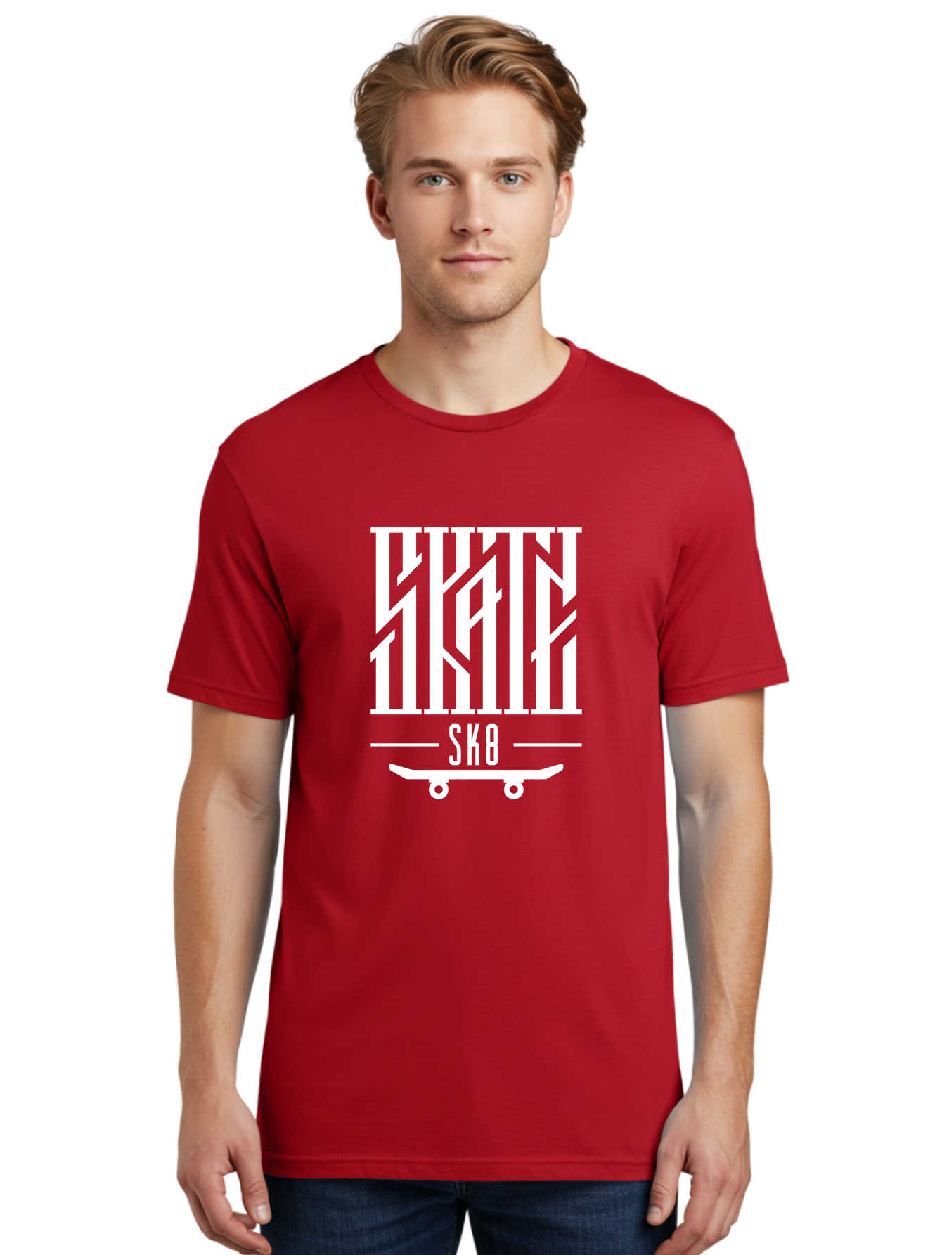 Sk8-1 Men'S Graphic Tee, 100% Cotton, Comfortable Casual Summer Wear, Machine Washable, Stylish Typography, Skateboard Culture, Sk8 Logo, White Graphics, Skateboarding Lifestyle, Streetwear Fashion, Graphic Design Aac160