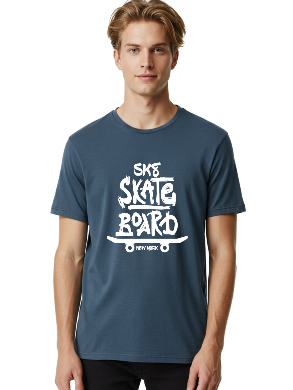 Sk8-Skate-Board Men'S Graphic Tee, 100% Cotton, Comfortable Casual Summer Wear, Machine Washable, Skateboarding Culture, Streetwear Fashion, New York, Urban Lifestyle, Skateboard Graphics, Skate Tricks Aac166