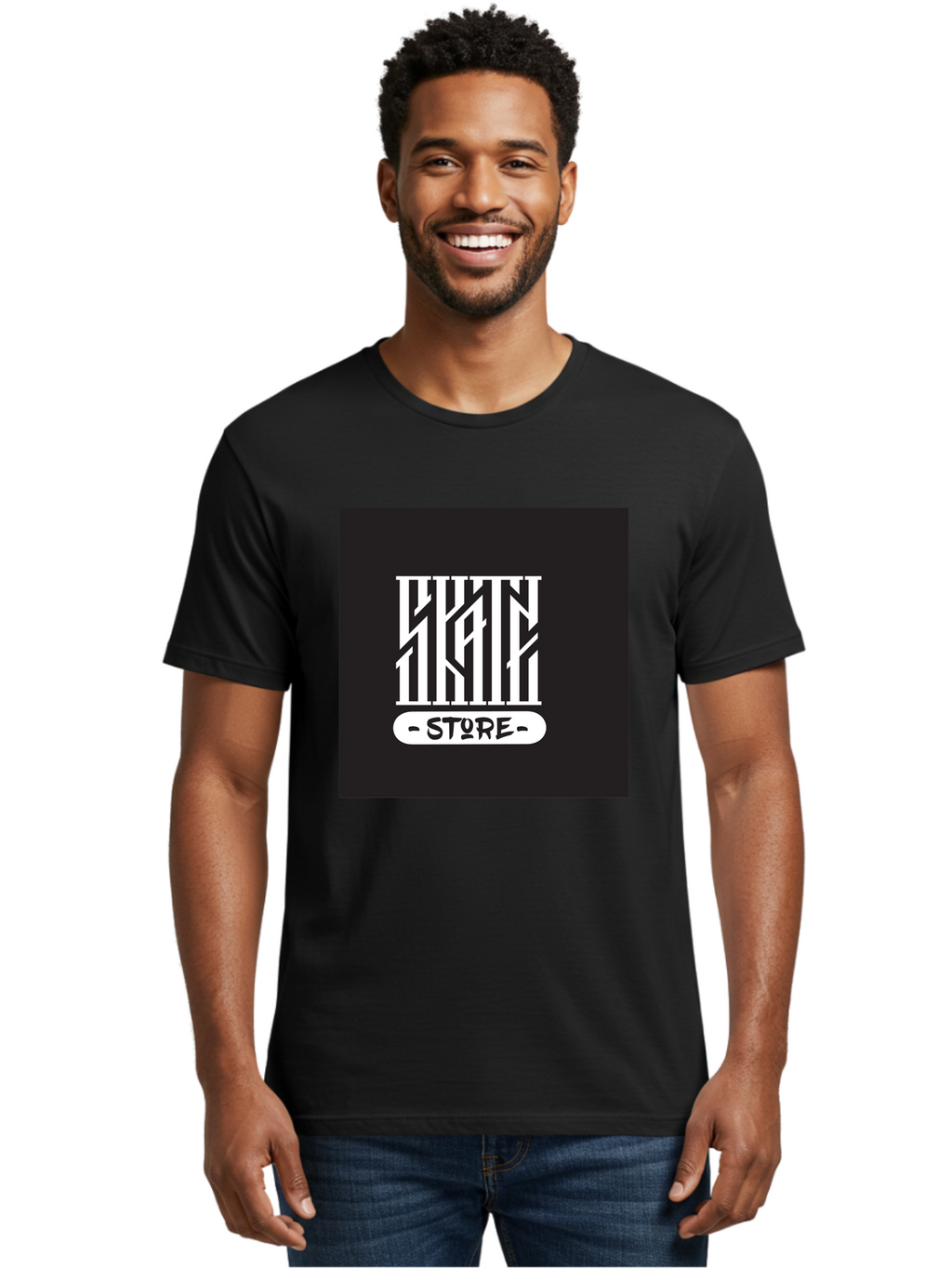 Skate-Store Men'S Graphic Tee, 100% Cotton, Comfortable Casual Summer Wear, Machine Washable, Storefront Branding, Streetwear Apparel, Skat Store, Urban Fashion, Modern Typography, Contemporary Design, Black And White Aesthetic Aac171