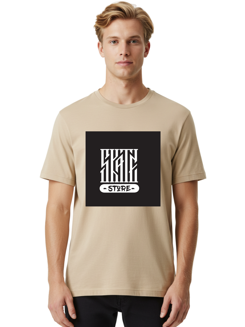 Skate-Store Men'S Graphic Tee, 100% Cotton, Comfortable Casual Summer Wear, Machine Washable, Storefront Branding, Streetwear Apparel, Skat Store, Urban Fashion, Modern Typography, Contemporary Design, Black And White Aesthetic Aac171