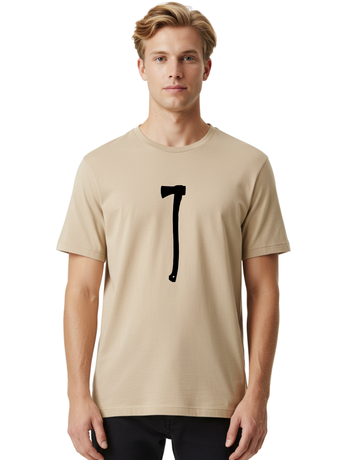 Axe Men'S Graphic Tee, 100% Cotton, Comfortable Casual Summer Wear, Machine Washable, Axe Silhouette, Black Axe, Hatchet Symbol, Lumberjack Tool, Chopping Axe, Camping Gear, Outdoor Equipment, Wilderness Survival Aac176