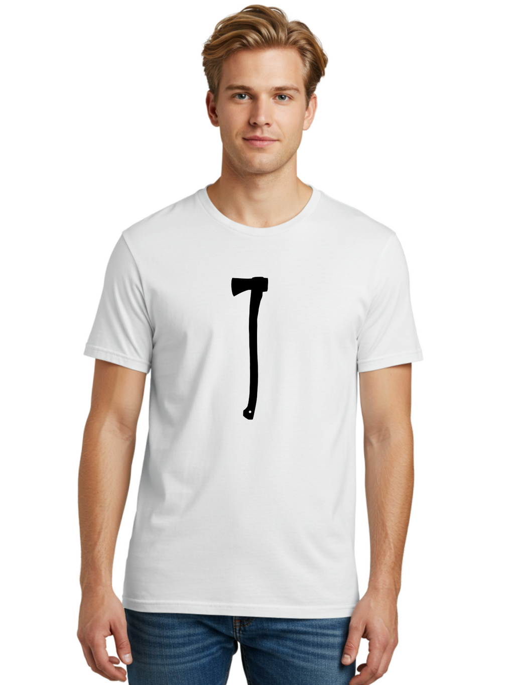 Axe Men'S Graphic Tee, 100% Cotton, Comfortable Casual Summer Wear, Machine Washable, Axe Silhouette, Black Axe, Hatchet Symbol, Lumberjack Tool, Chopping Axe, Camping Gear, Outdoor Equipment, Wilderness Survival Aac176