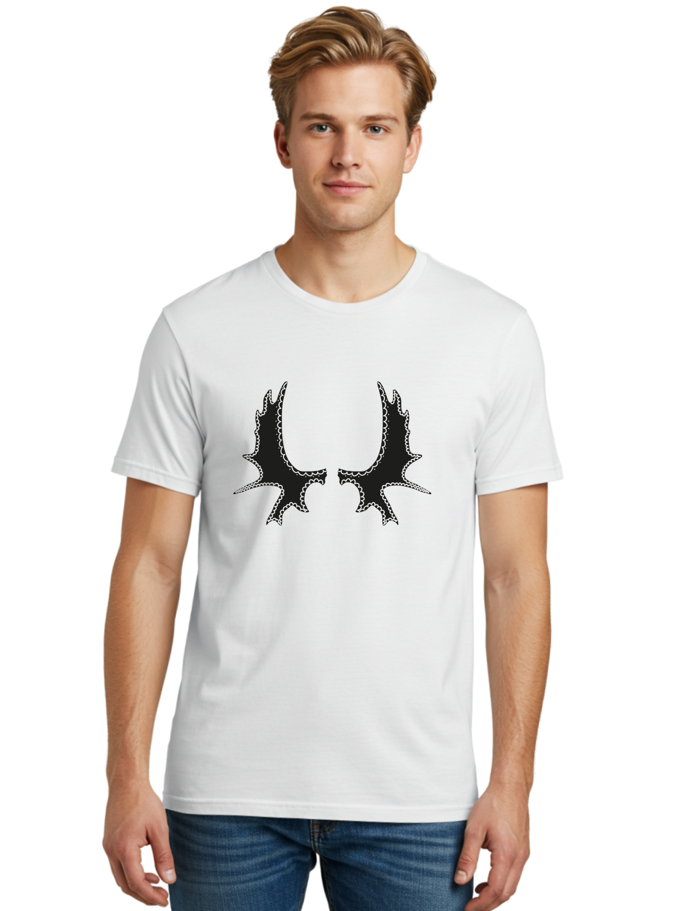 Bat-Wings Men'S Graphic Tee, 100% Cotton, Comfortable Casual Summer Wear, Machine Washable, Bat Wings, Dark Silhouette, Spooky Atmosphere, Gothic Design, Fantasy Creatures, Mysterious Shapes, Symmetrical Art, Eerie Graphics, Winged Creatures Aac177