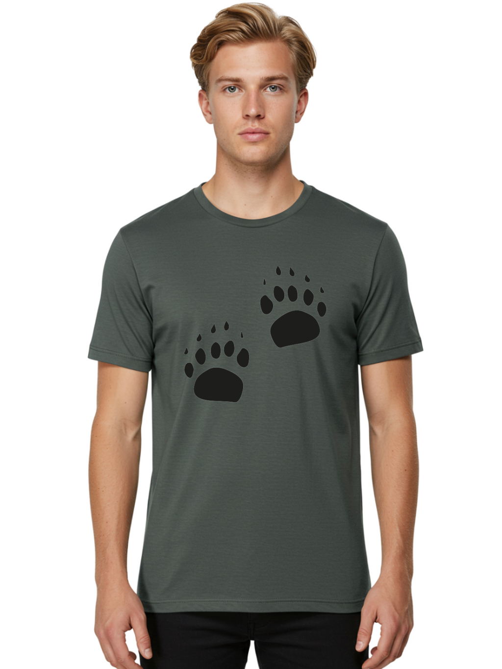 Bear-Footprints Men'S Graphic Tee, 100% Cotton, Comfortable Casual Summer Wear, Machine Washable, Bear Footprints, Wildlife Tracking, Animal Silhouettes, Forest Creatures, Wild Animal Signs, Footprints In The Wild, Wildlife Exploration Aac178