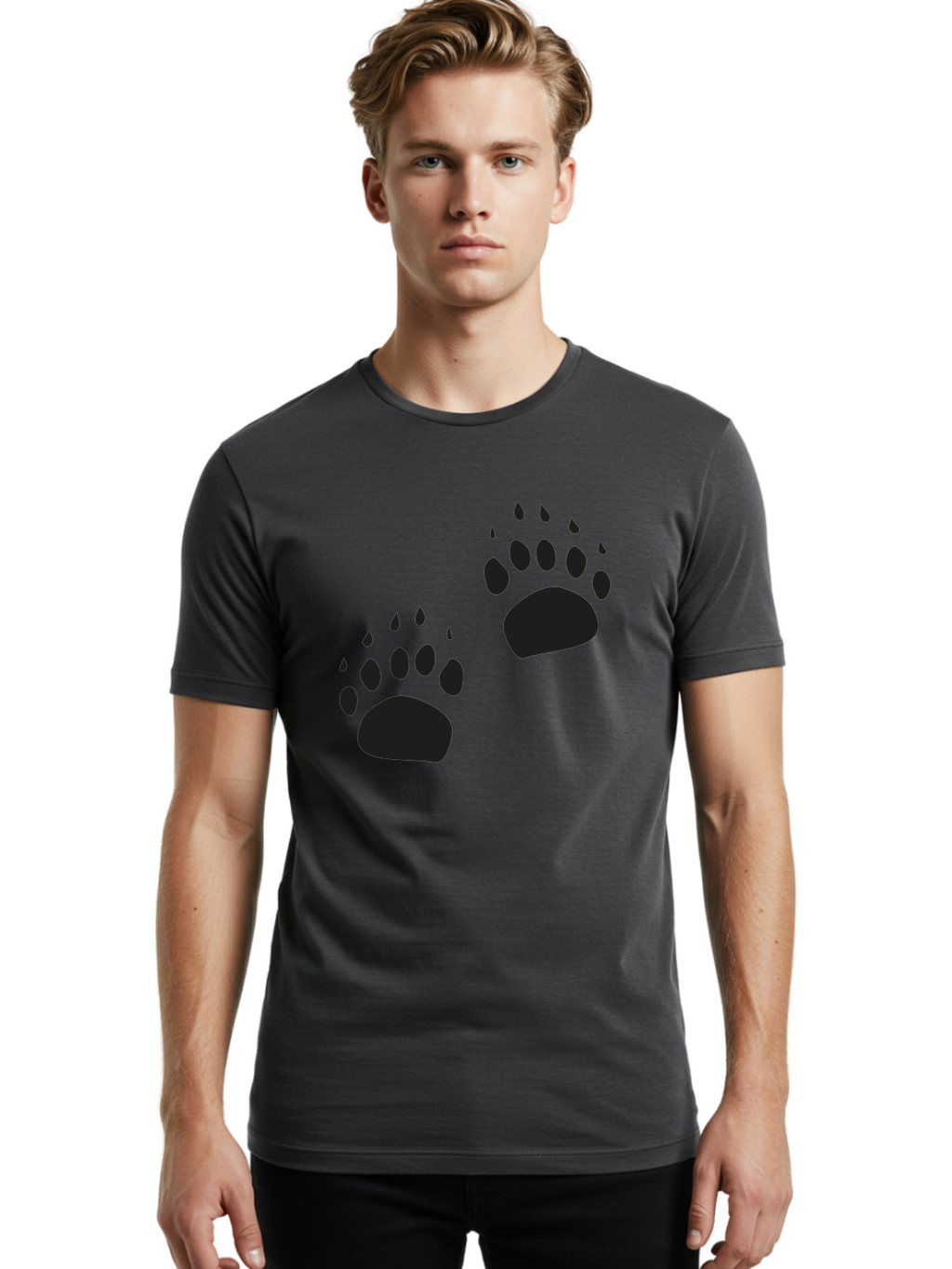 Bear-Footprints Men'S Graphic Tee, 100% Cotton, Comfortable Casual Summer Wear, Machine Washable, Bear Footprints, Wildlife Tracking, Animal Silhouettes, Forest Creatures, Wild Animal Signs, Footprints In The Wild, Wildlife Exploration Aac178