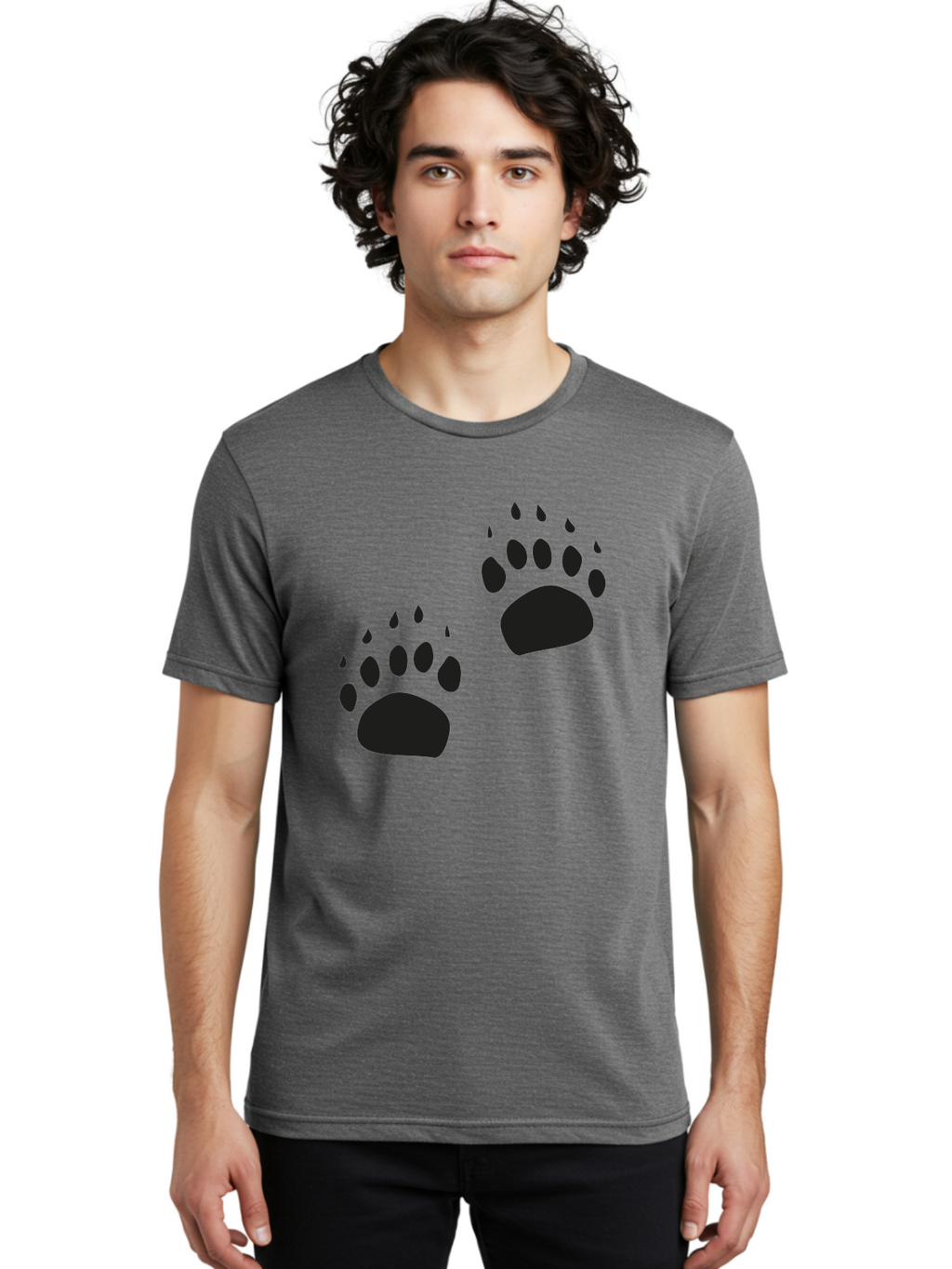 Bear-Footprints Men'S Graphic Tee, 100% Cotton, Comfortable Casual Summer Wear, Machine Washable, Bear Footprints, Wildlife Tracking, Animal Silhouettes, Forest Creatures, Wild Animal Signs, Footprints In The Wild, Wildlife Exploration Aac178