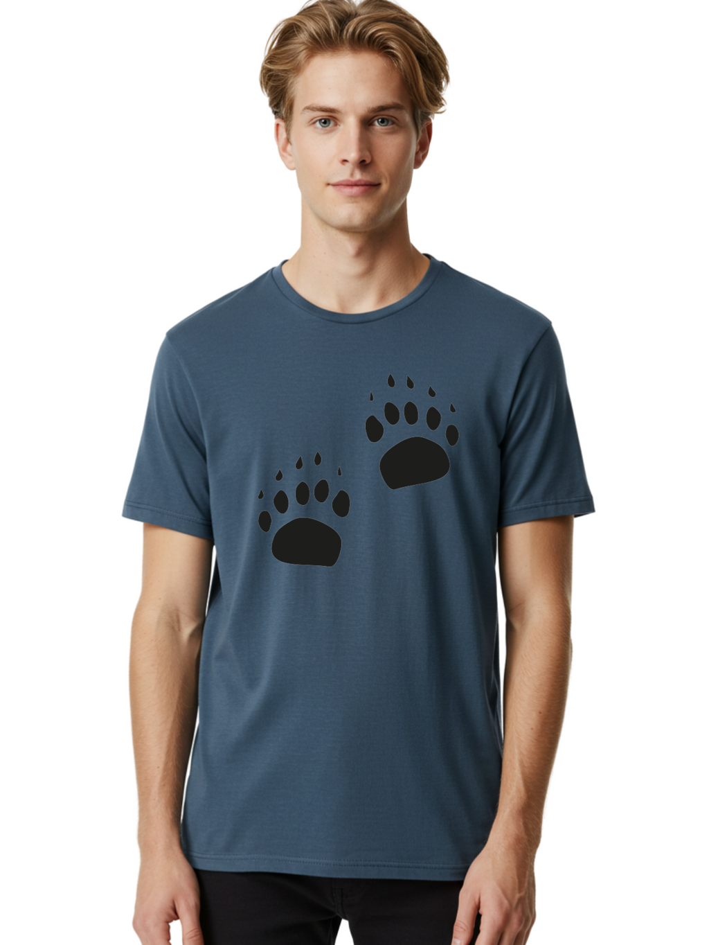 Bear-Footprints Men'S Graphic Tee, 100% Cotton, Comfortable Casual Summer Wear, Machine Washable, Bear Footprints, Wildlife Tracking, Animal Silhouettes, Forest Creatures, Wild Animal Signs, Footprints In The Wild, Wildlife Exploration Aac178