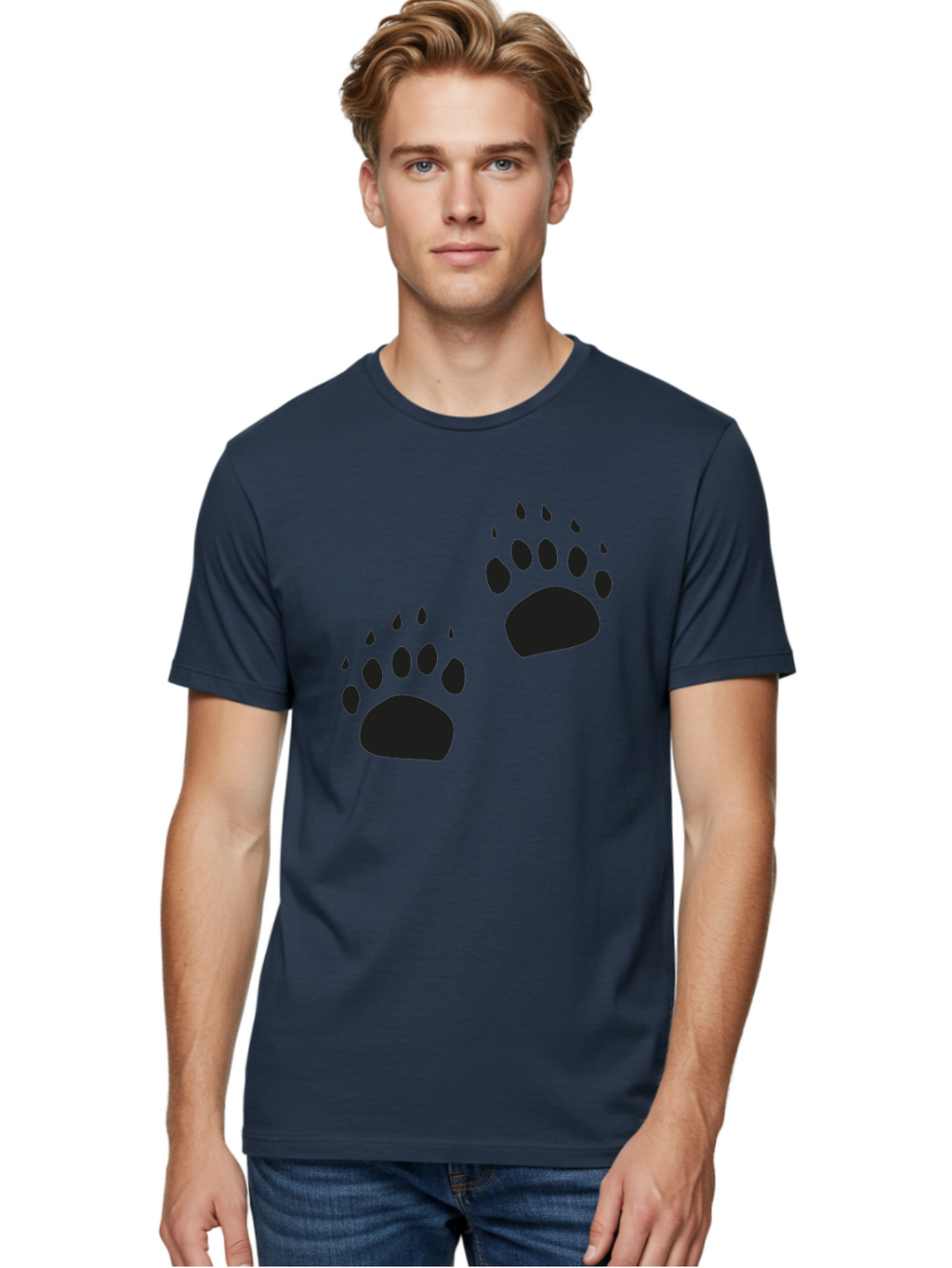 Bear-Footprints Men'S Graphic Tee, 100% Cotton, Comfortable Casual Summer Wear, Machine Washable, Bear Footprints, Wildlife Tracking, Animal Silhouettes, Forest Creatures, Wild Animal Signs, Footprints In The Wild, Wildlife Exploration Aac178