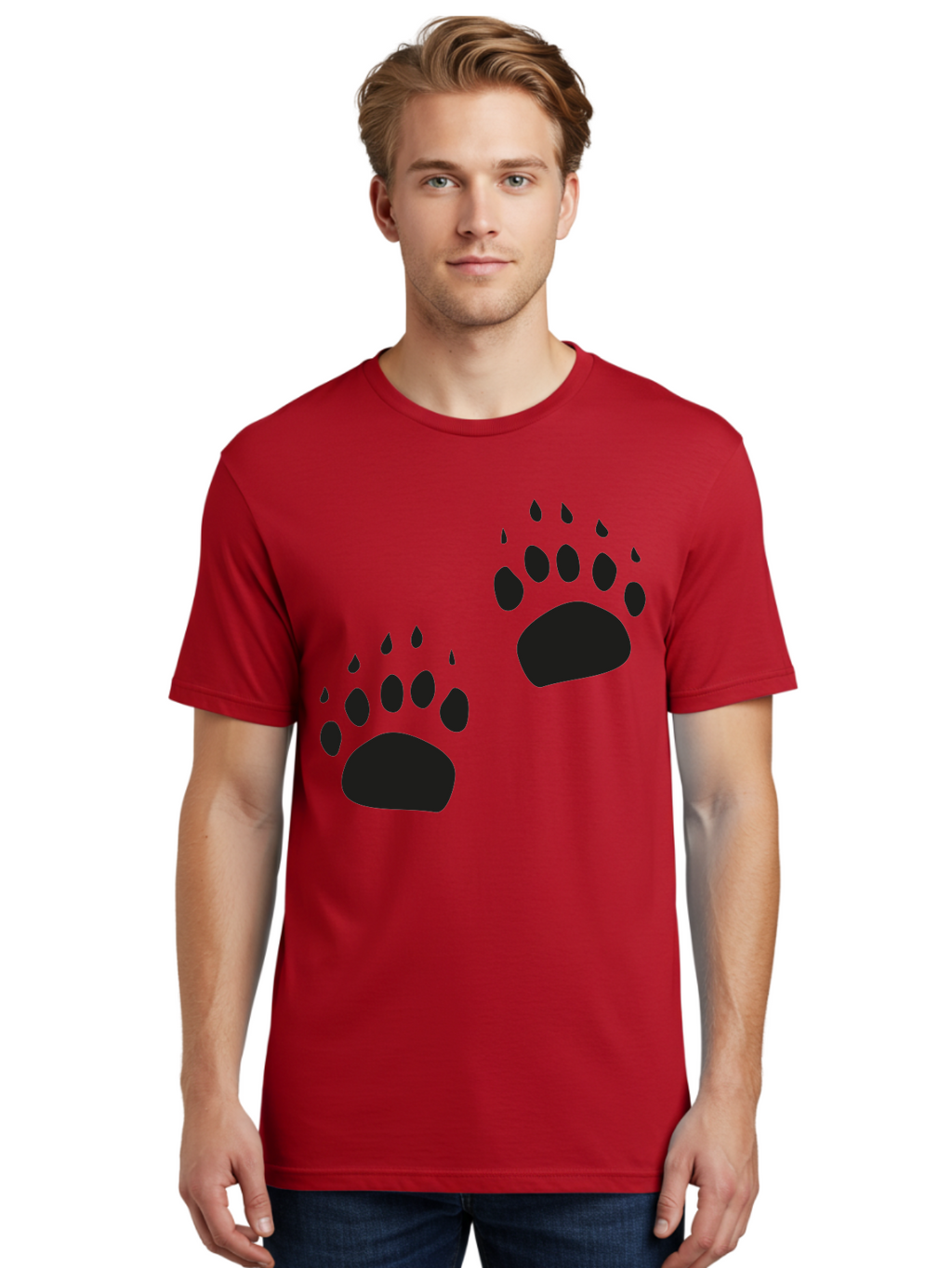 Bear-Footprints Men'S Graphic Tee, 100% Cotton, Comfortable Casual Summer Wear, Machine Washable, Bear Footprints, Wildlife Tracking, Animal Silhouettes, Forest Creatures, Wild Animal Signs, Footprints In The Wild, Wildlife Exploration Aac178