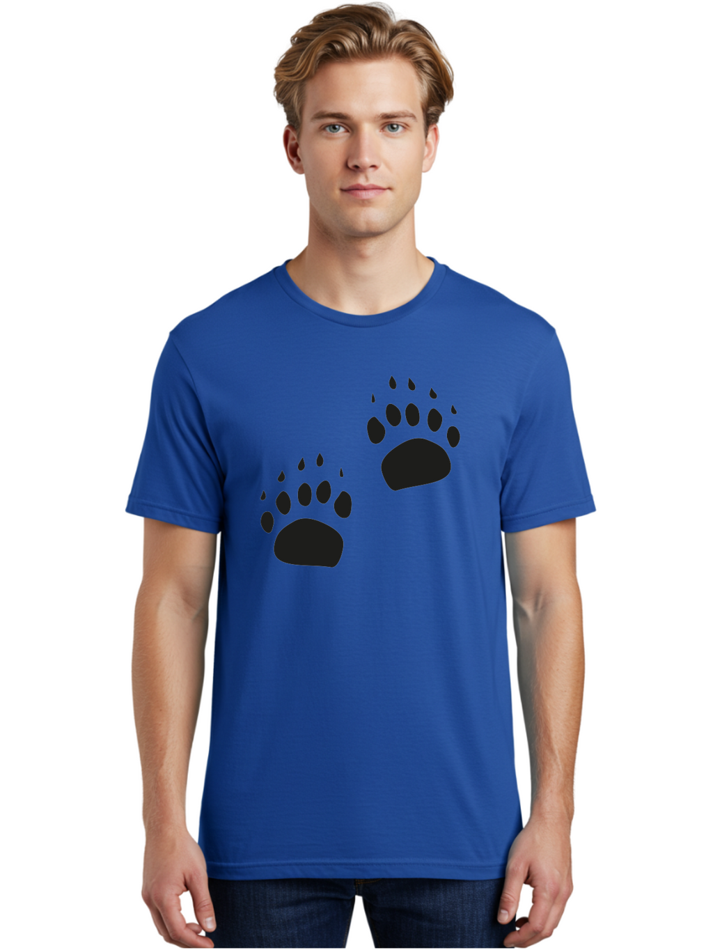 Bear-Footprints Men'S Graphic Tee, 100% Cotton, Comfortable Casual Summer Wear, Machine Washable, Bear Footprints, Wildlife Tracking, Animal Silhouettes, Forest Creatures, Wild Animal Signs, Footprints In The Wild, Wildlife Exploration Aac178