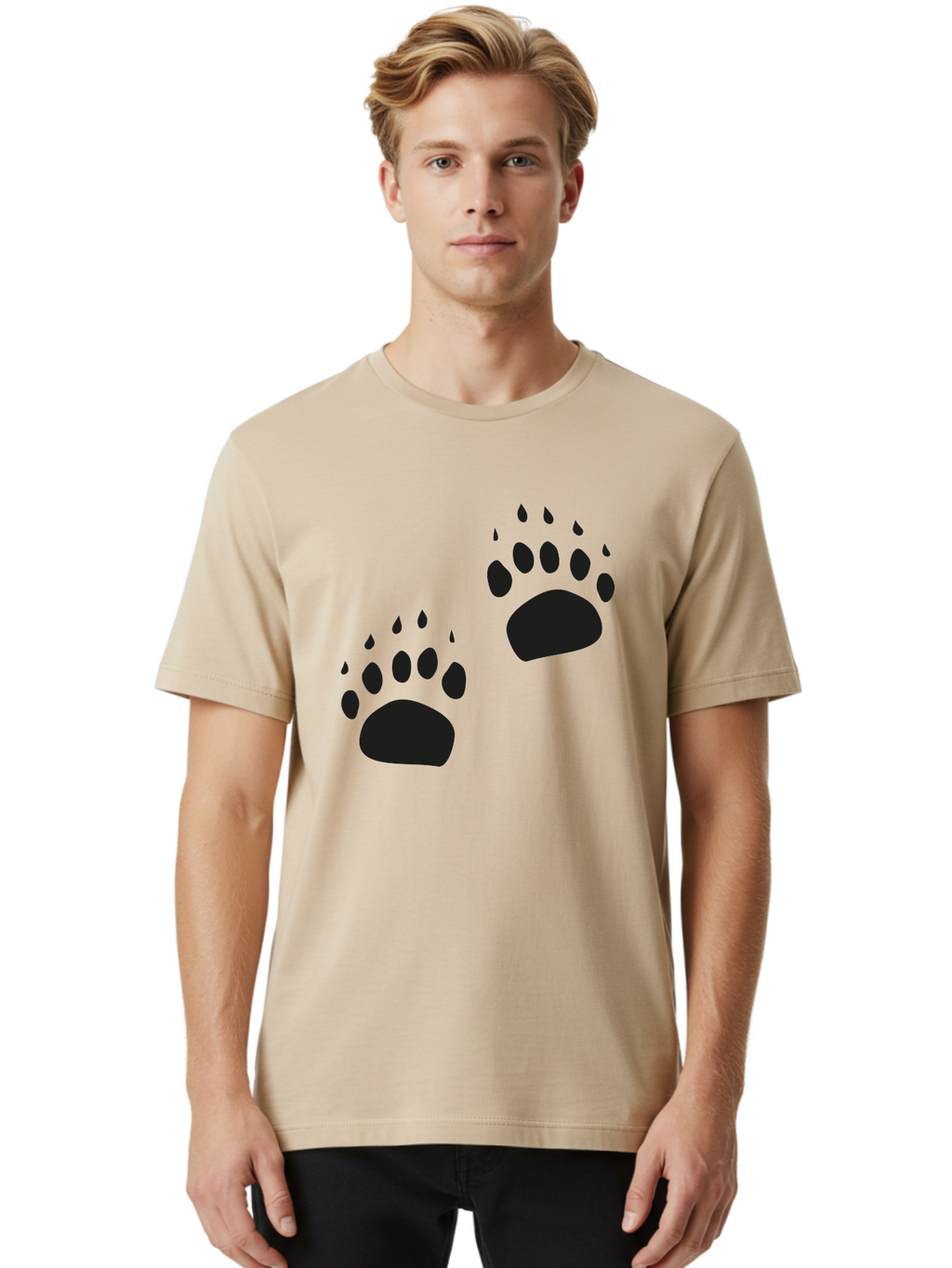 Bear-Footprints Men'S Graphic Tee, 100% Cotton, Comfortable Casual Summer Wear, Machine Washable, Bear Footprints, Wildlife Tracking, Animal Silhouettes, Forest Creatures, Wild Animal Signs, Footprints In The Wild, Wildlife Exploration Aac178