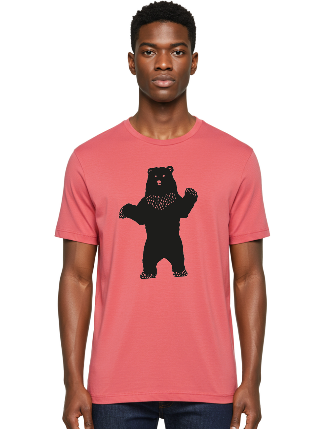 Bear Men'S Graphic Tee, 100% Cotton, Comfortable Casual Summer Wear, Machine Washable, Bear Silhouette, Wildlife, Black Bear, Minimalist Art, Simplistic Design, Standing Bear, Bold Graphics, Wild Animal Aac179
