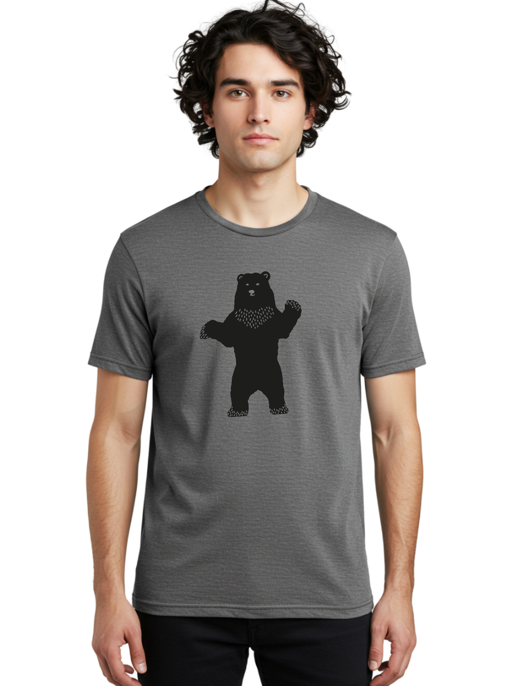 Bear Men'S Graphic Tee, 100% Cotton, Comfortable Casual Summer Wear, Machine Washable, Bear Silhouette, Wildlife, Black Bear, Minimalist Art, Simplistic Design, Standing Bear, Bold Graphics, Wild Animal Aac179