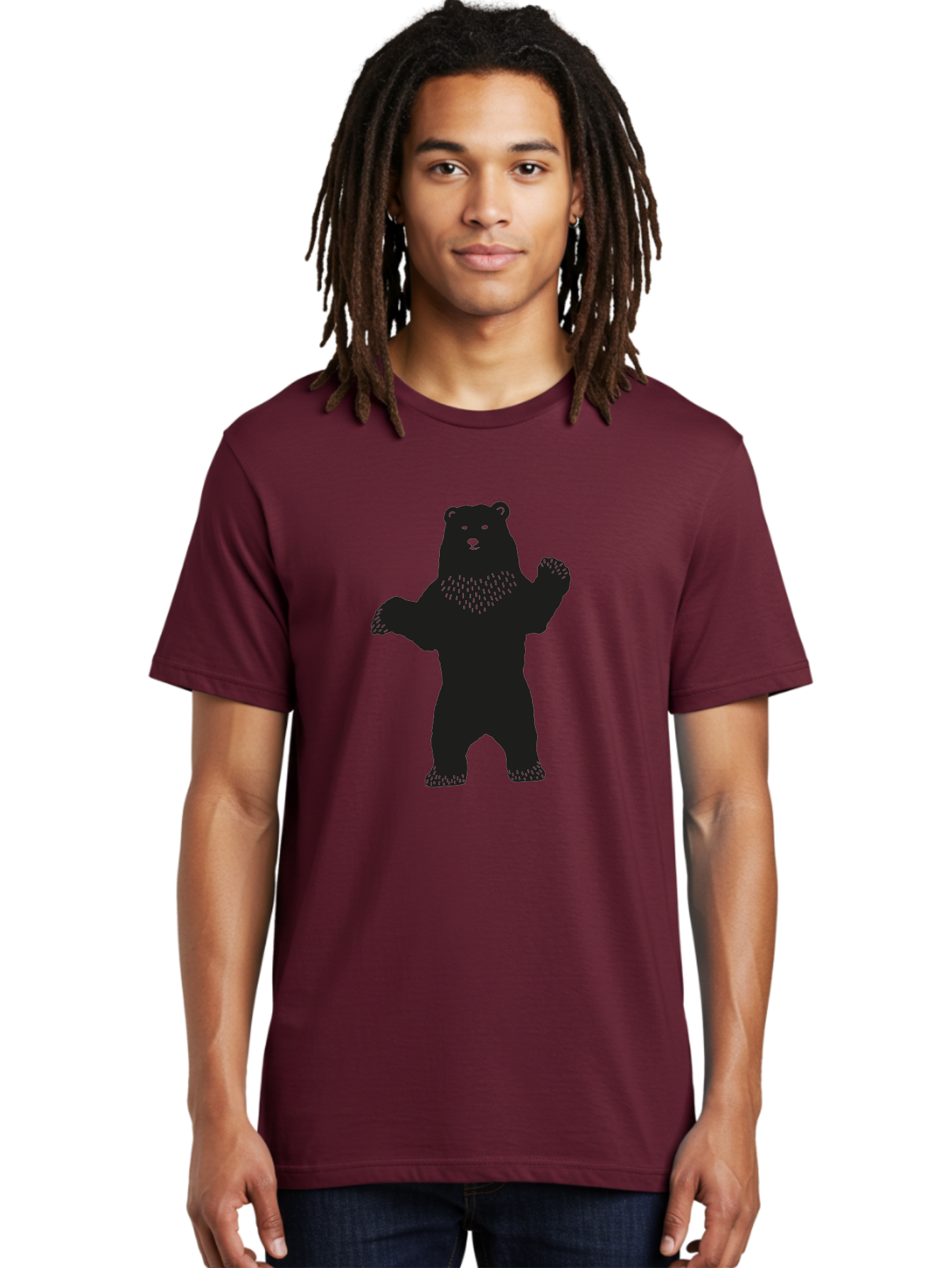 Bear Men'S Graphic Tee, 100% Cotton, Comfortable Casual Summer Wear, Machine Washable, Bear Silhouette, Wildlife, Black Bear, Minimalist Art, Simplistic Design, Standing Bear, Bold Graphics, Wild Animal Aac179