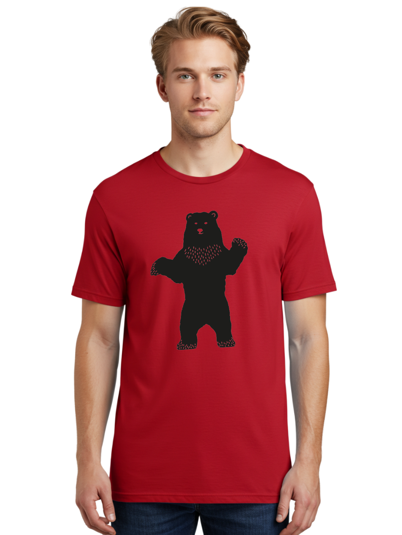 Bear Men'S Graphic Tee, 100% Cotton, Comfortable Casual Summer Wear, Machine Washable, Bear Silhouette, Wildlife, Black Bear, Minimalist Art, Simplistic Design, Standing Bear, Bold Graphics, Wild Animal Aac179