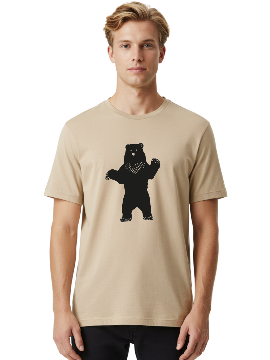 Bear Men'S Graphic Tee, 100% Cotton, Comfortable Casual Summer Wear, Machine Washable, Bear Silhouette, Wildlife, Black Bear, Minimalist Art, Simplistic Design, Standing Bear, Bold Graphics, Wild Animal Aac179