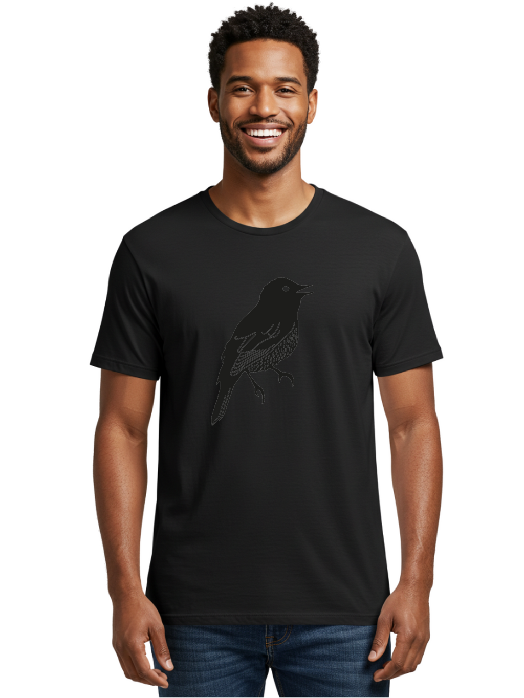 Bird-Silhouette-1 Men'S Graphic Tee, 100% Cotton, Comfortable Casual Summer Wear, Machine Washable, Silhouette Of A Bird, Bird In Flight, Graphic Illustration, Wildlife Art, Nature Design, Feathered Friend, Bird Watching Aac181