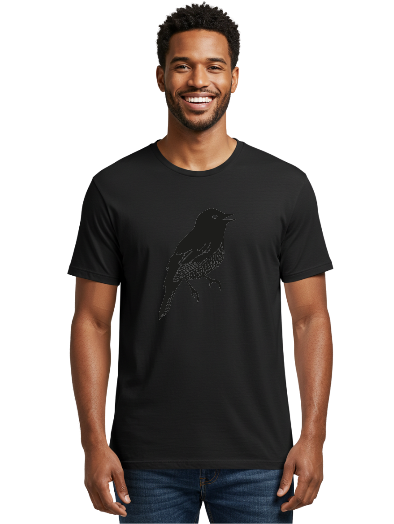 Bird-Silhouette-1 Men'S Graphic Tee, 100% Cotton, Comfortable Casual Summer Wear, Machine Washable, Silhouette Of A Bird, Bird In Flight, Graphic Illustration, Wildlife Art, Nature Design, Feathered Friend, Bird Watching Aac181
