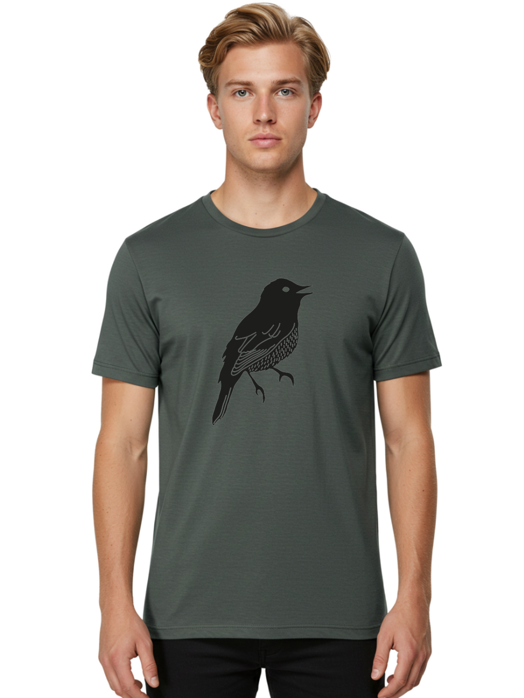 Bird-Silhouette-1 Men'S Graphic Tee, 100% Cotton, Comfortable Casual Summer Wear, Machine Washable, Silhouette Of A Bird, Bird In Flight, Graphic Illustration, Wildlife Art, Nature Design, Feathered Friend, Bird Watching Aac181